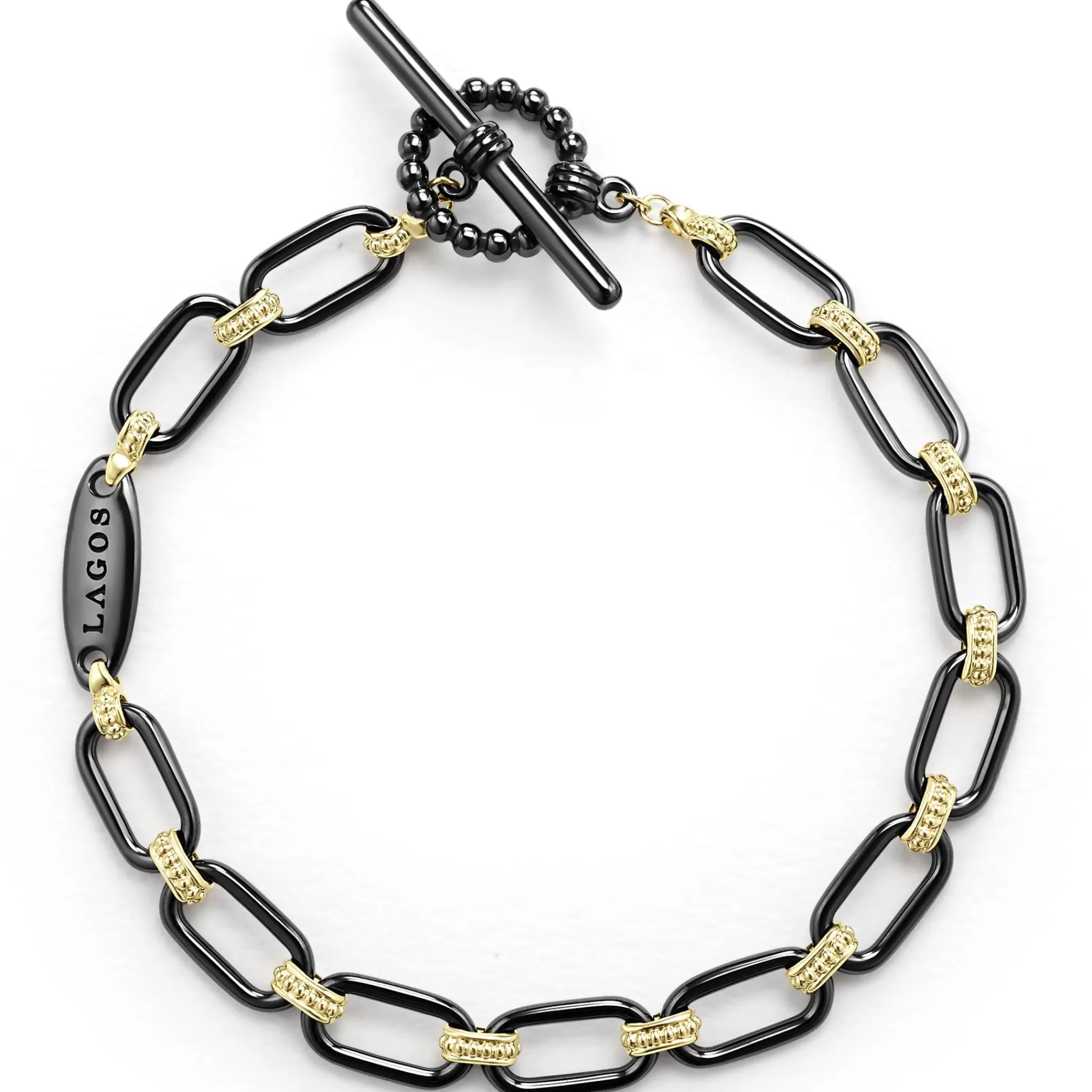 Discount LAGOS 18K Gold And Black Ceramic Link Bracelet