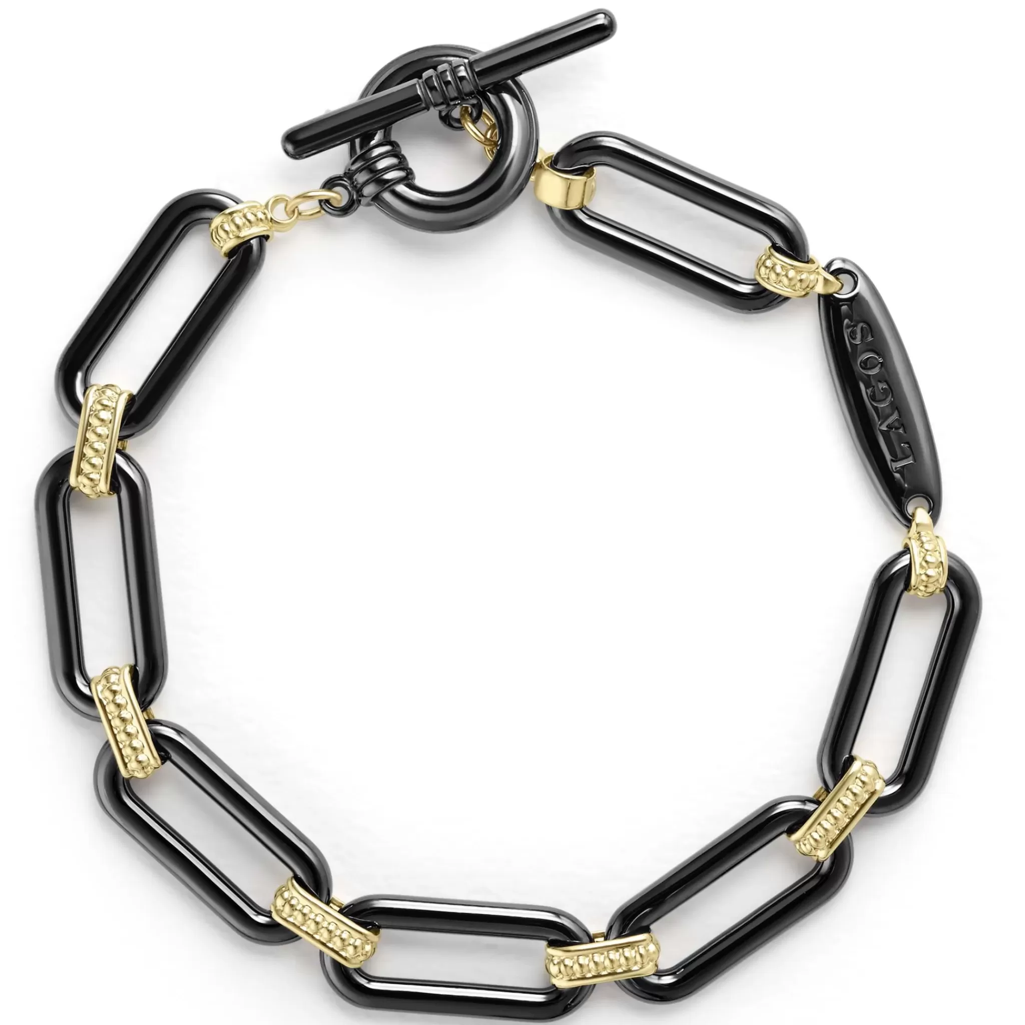 Cheap LAGOS 18K Gold And Black Ceramic Link Bracelet