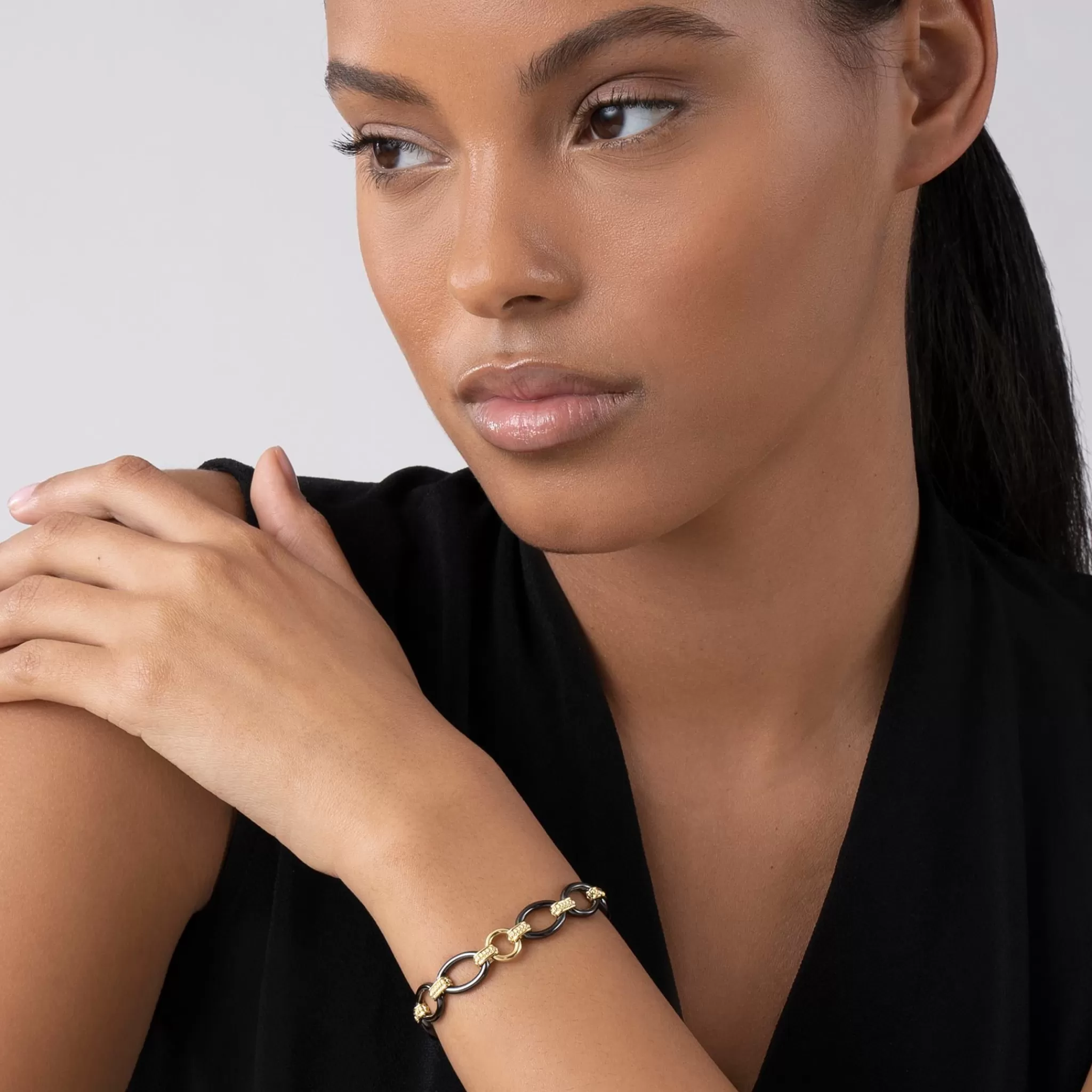 Shop LAGOS 18K Gold And Black Ceramic Link Bracelet