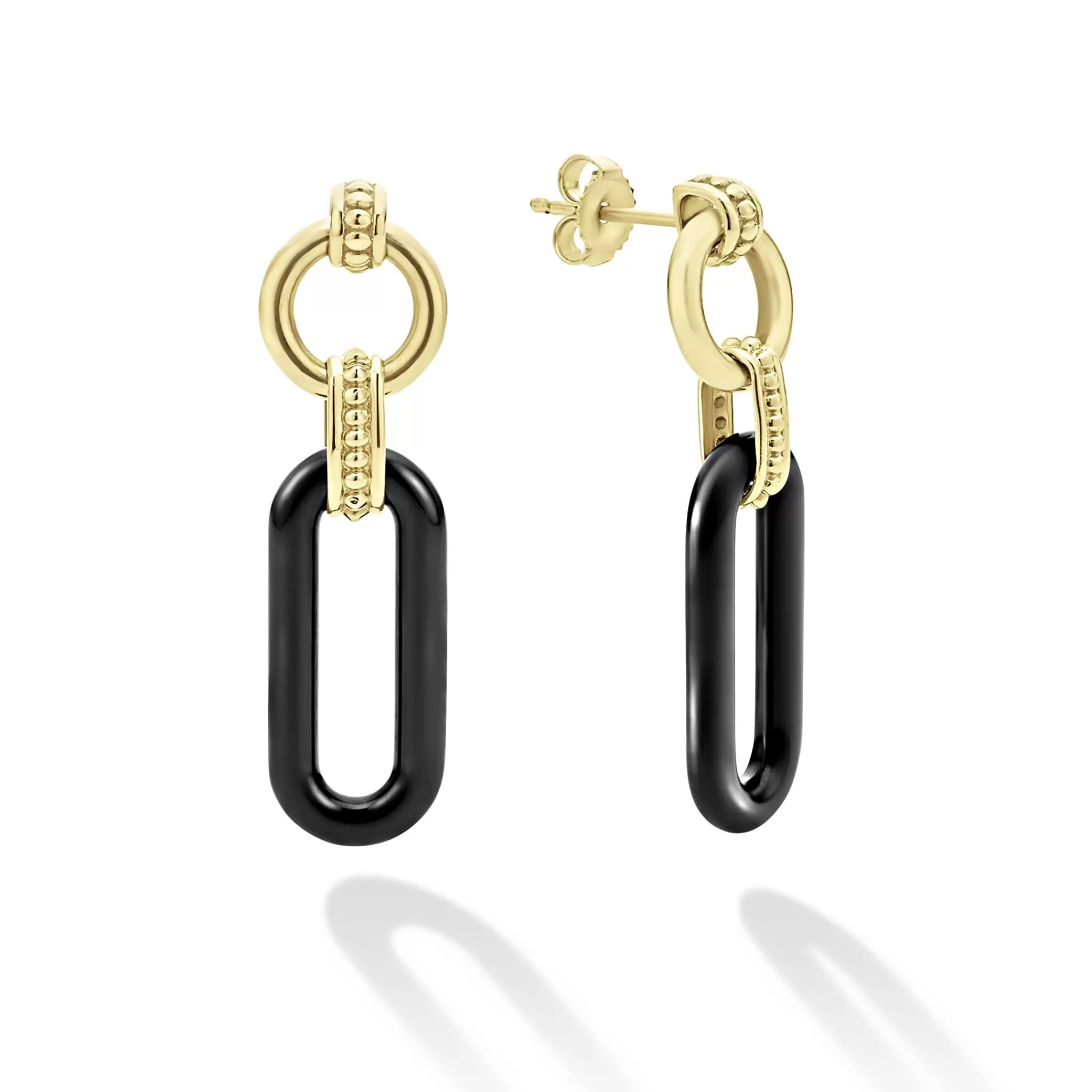 Discount LAGOS 18K Gold And Black Ceramic Link Drop Earrings