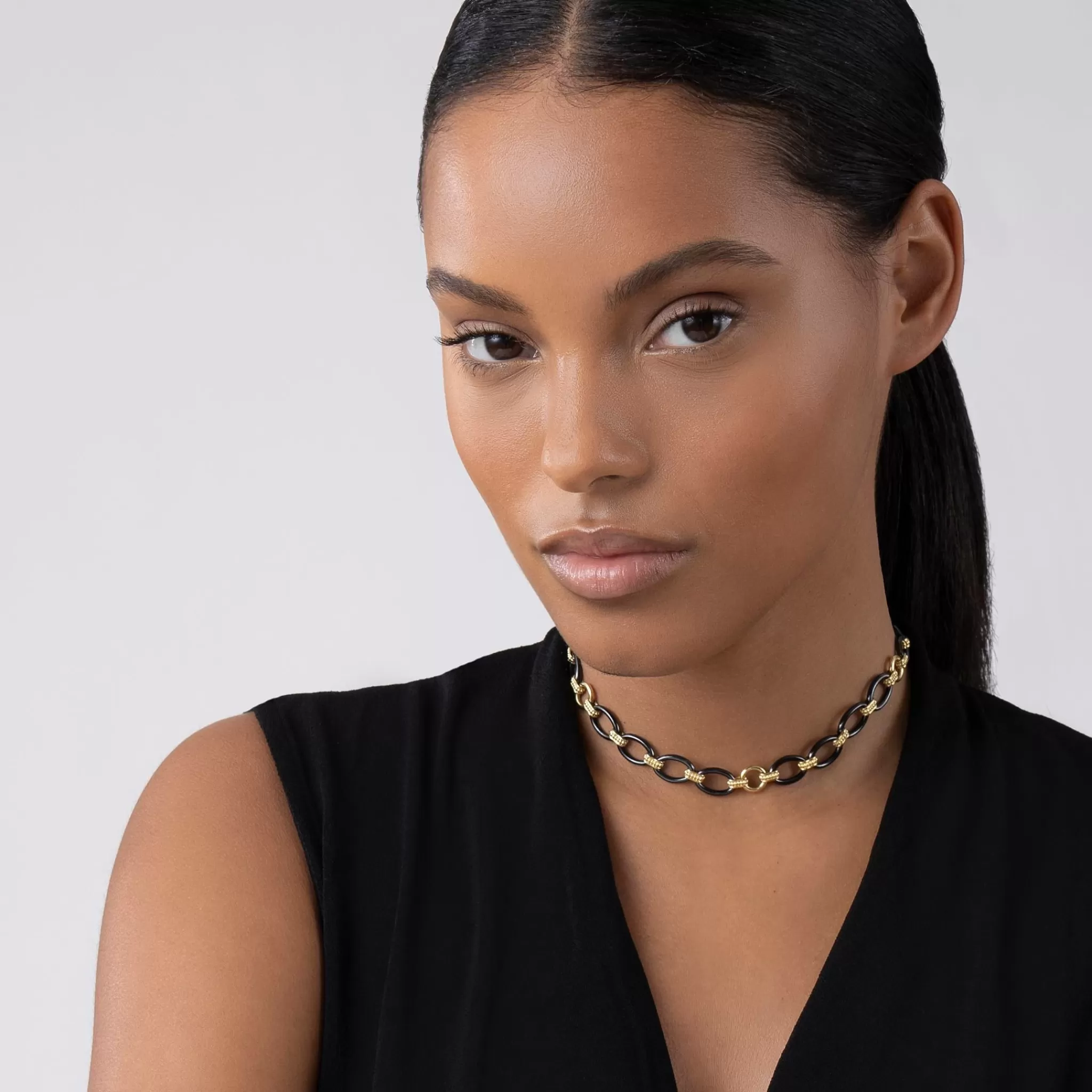 Store LAGOS 18K Gold And Black Ceramic Link Necklace