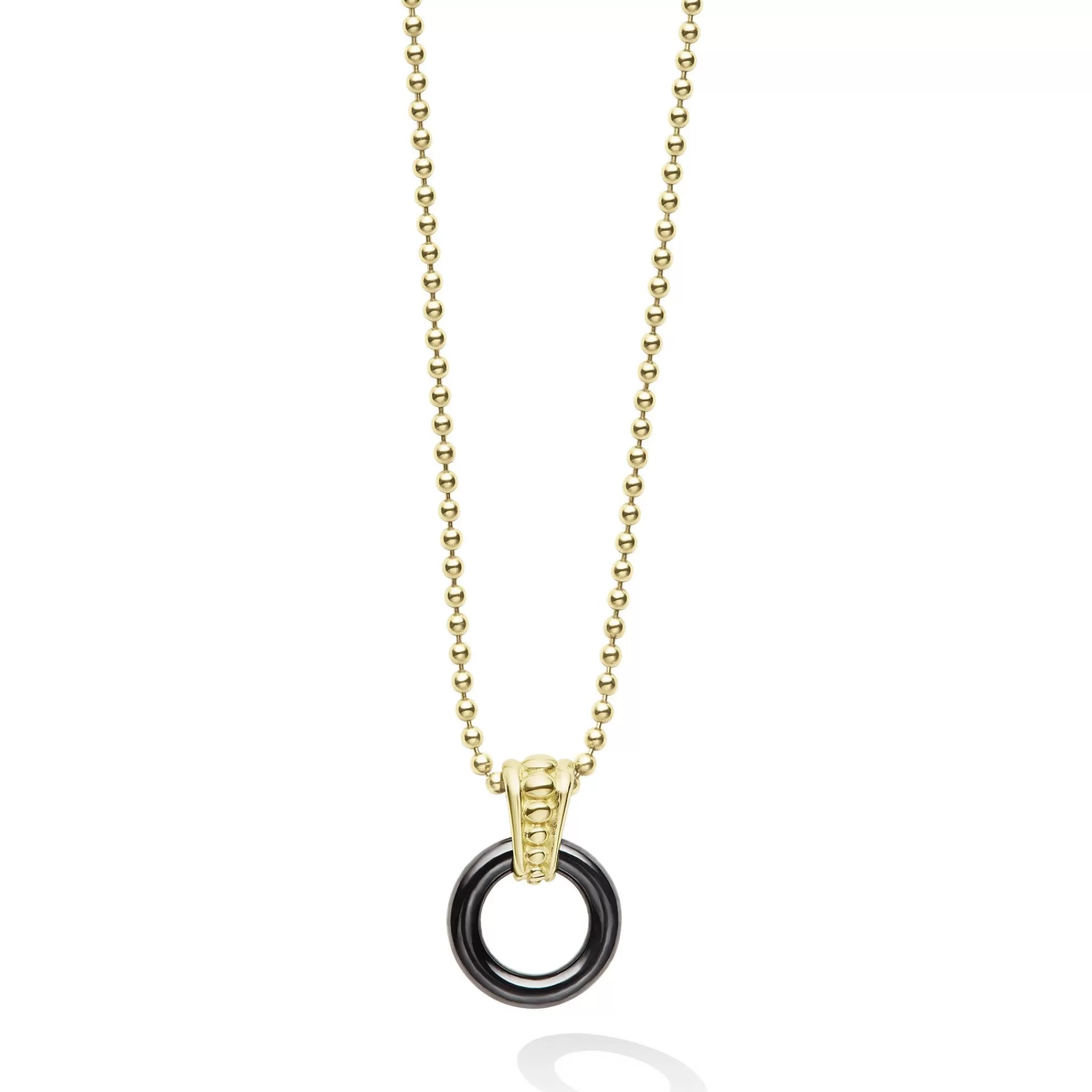 New LAGOS 18K Gold Black Ceramic Circle Pendant Necklace