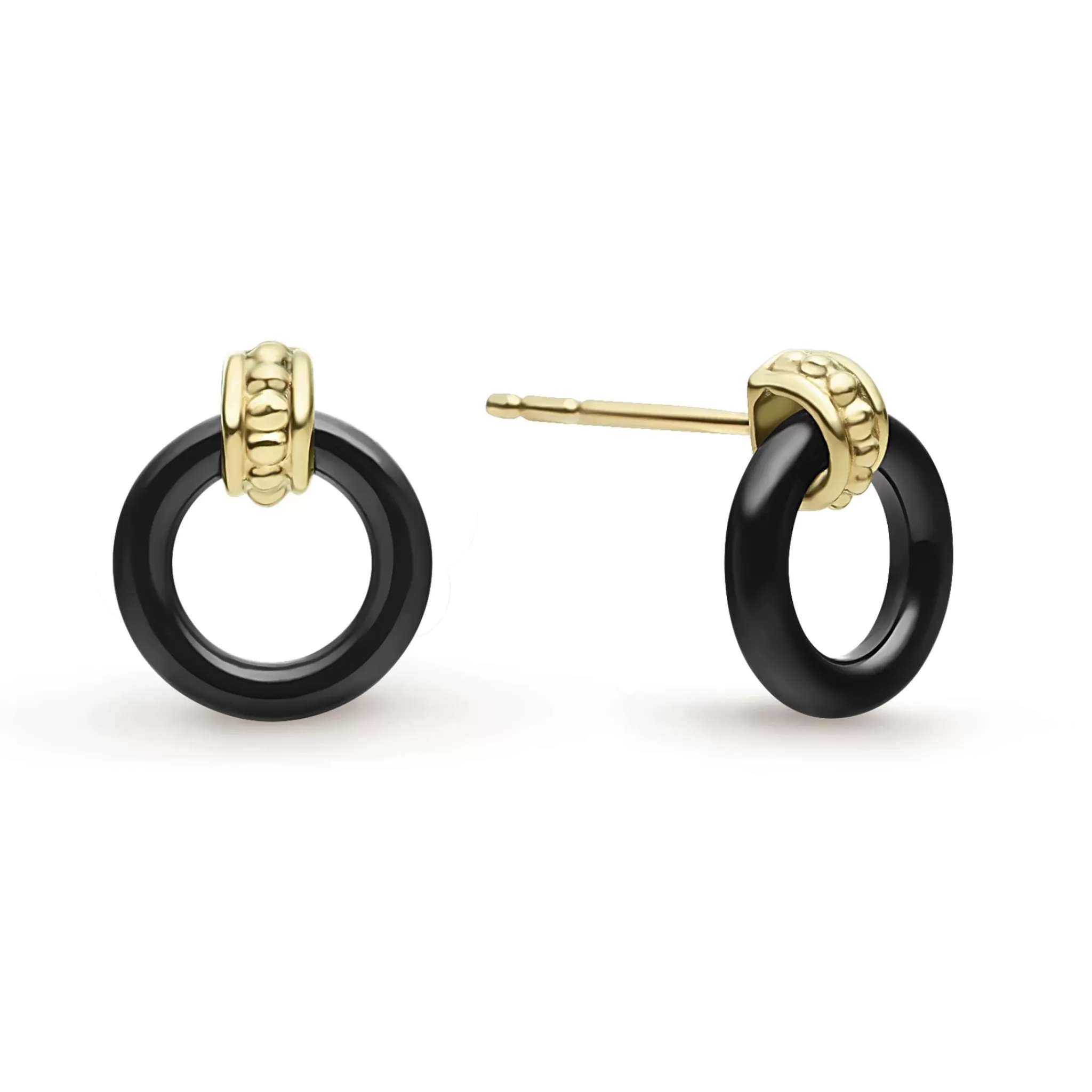 Discount LAGOS 18K Gold Black Ceramic Circle Stud Earrings