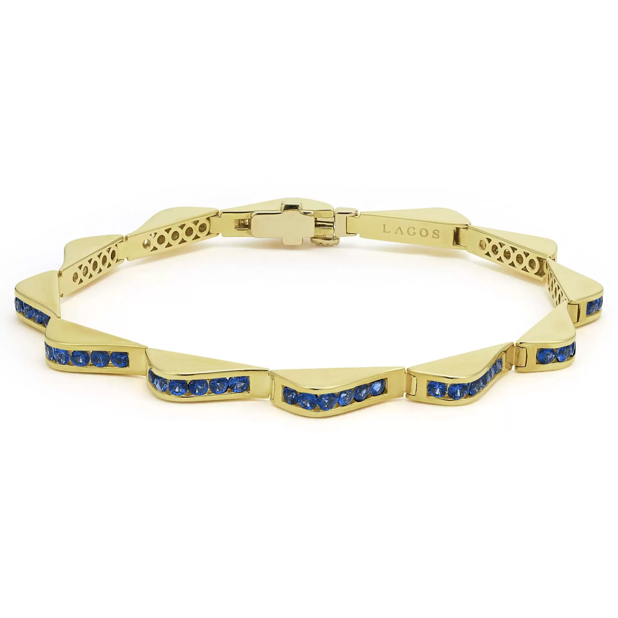 Online LAGOS 18K Gold Blue Sapphire Link Wave Bracelet