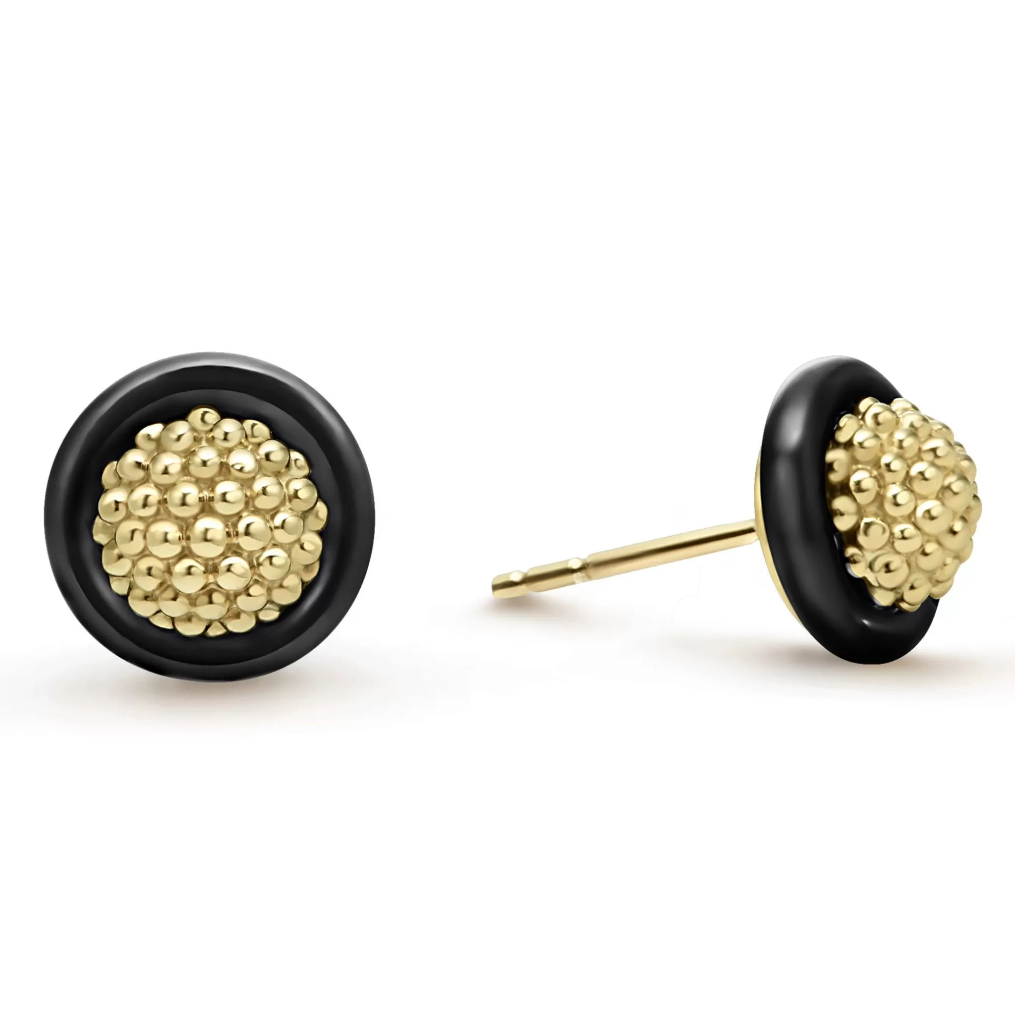 Fashion LAGOS 18K Gold Caviar And Black Ceramic Stud Earrings