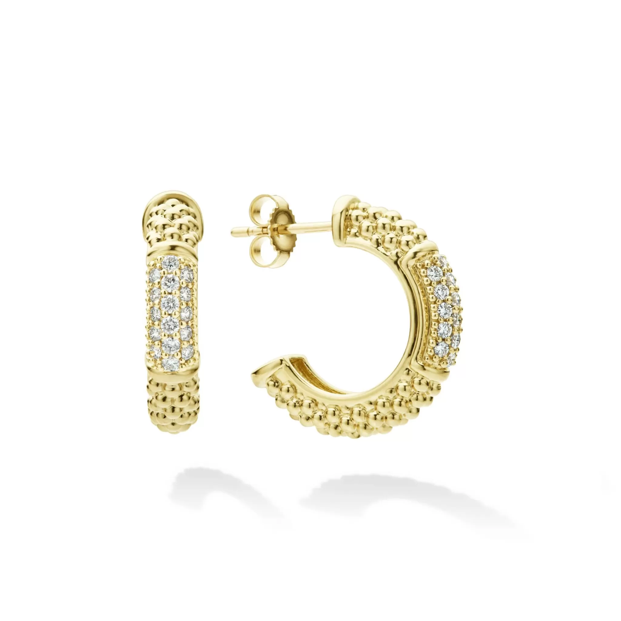 Shop LAGOS 18K Gold Caviar Diamond Hoop Earrings