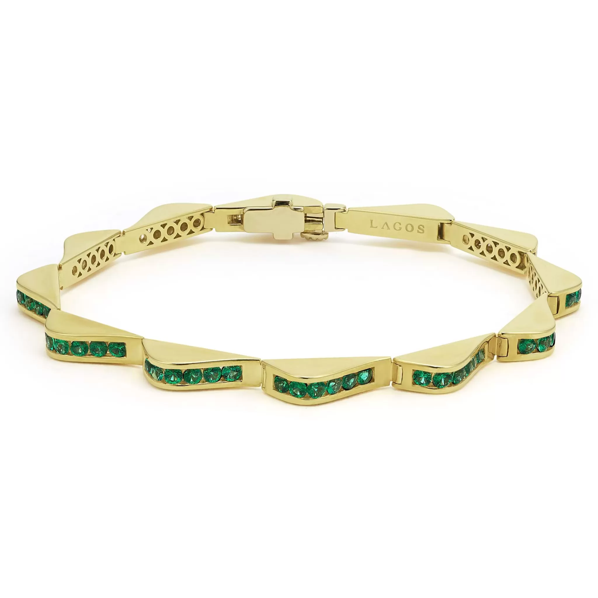 Discount LAGOS 18K Gold Emerald Link Wave Bracelet