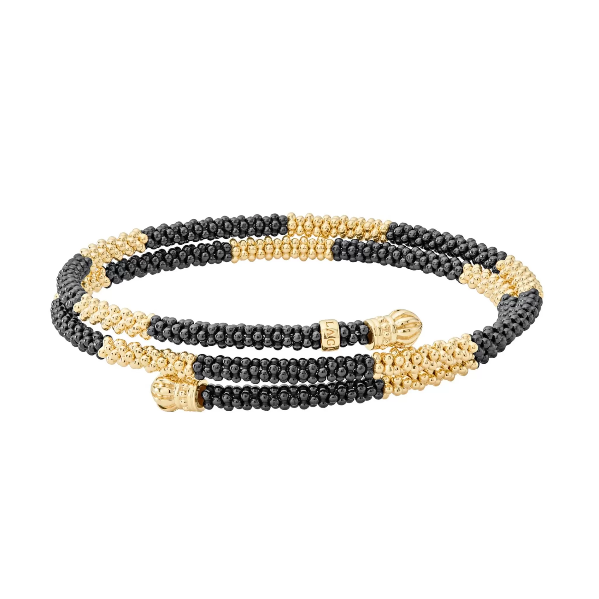 New LAGOS 18K Gold Large Station Ceramic Wrap Bracelet