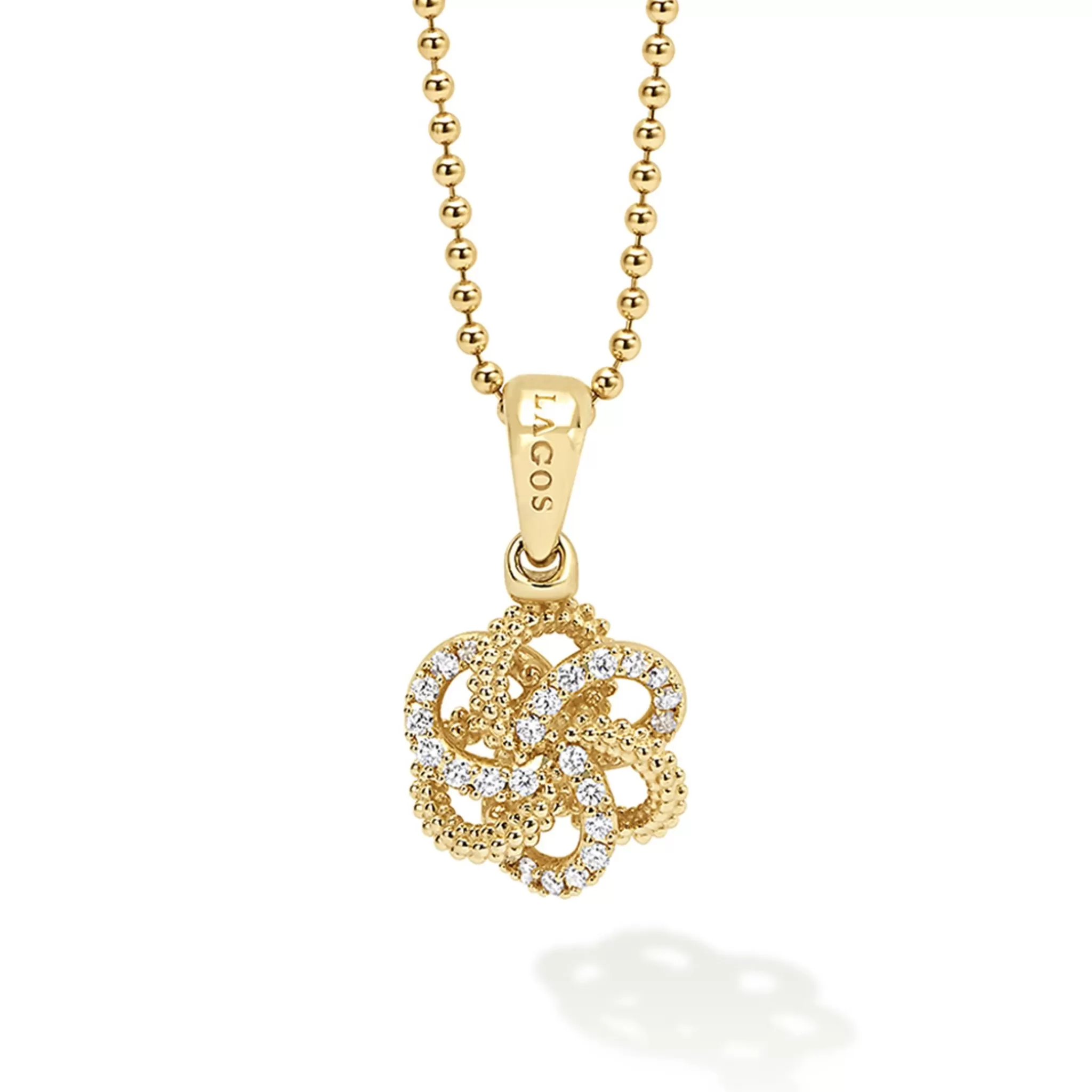 Hot LAGOS 18K Gold Love Knot Diamond Pendant Necklace