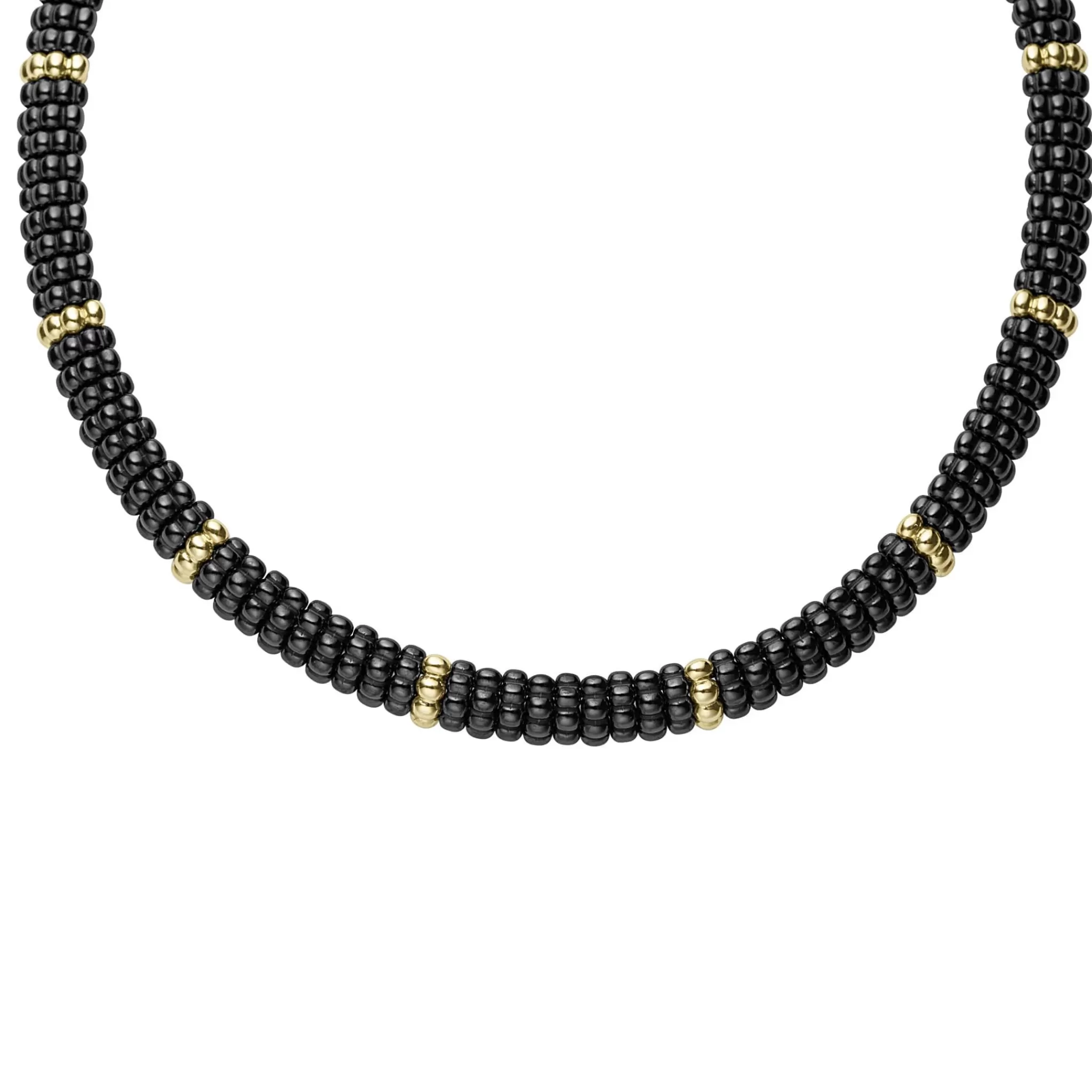 New LAGOS 18K Gold Single Station Ceramic Beaded Necklace | 9Mm