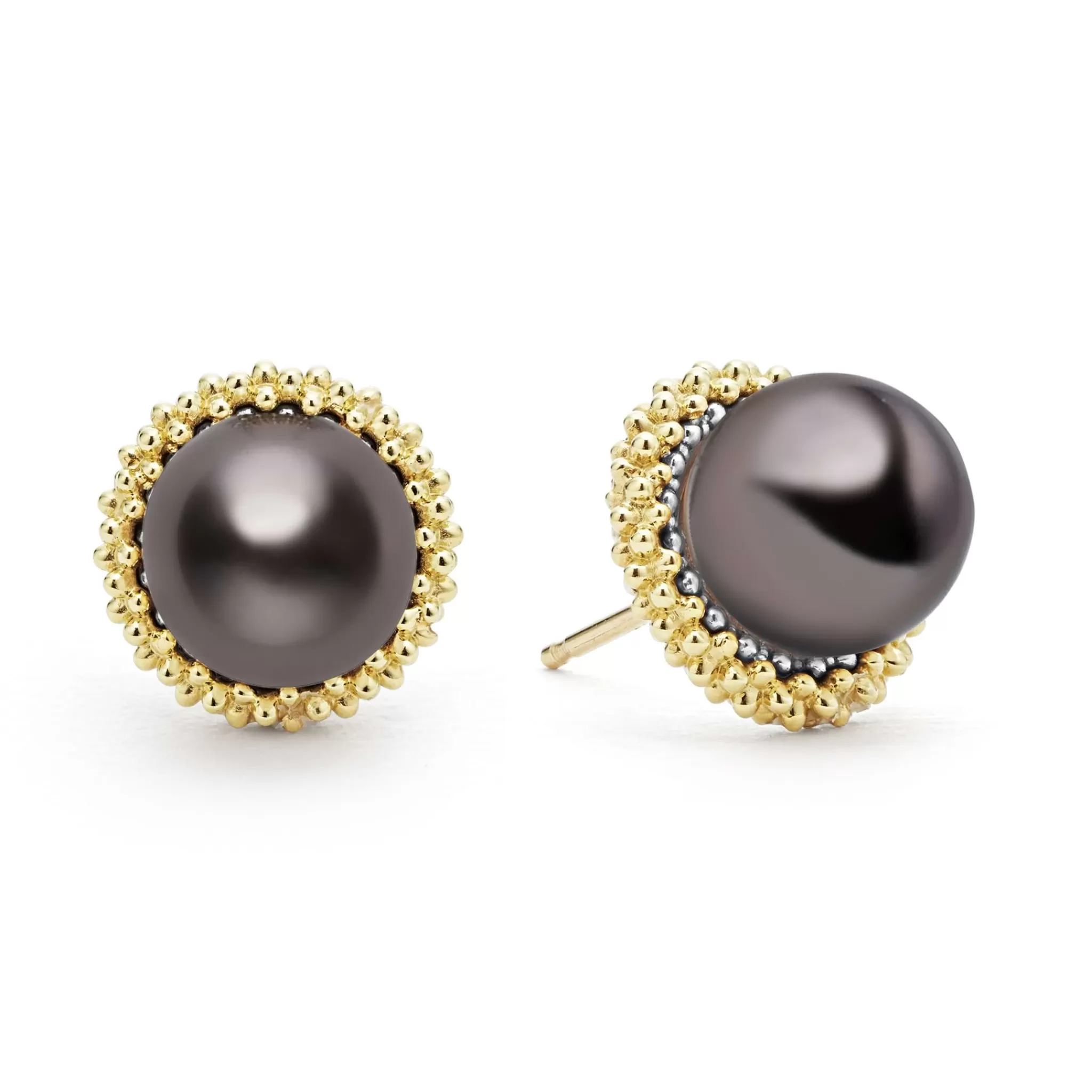 Hot LAGOS 18K Gold Tahitian Black Pearl Stud Earrings