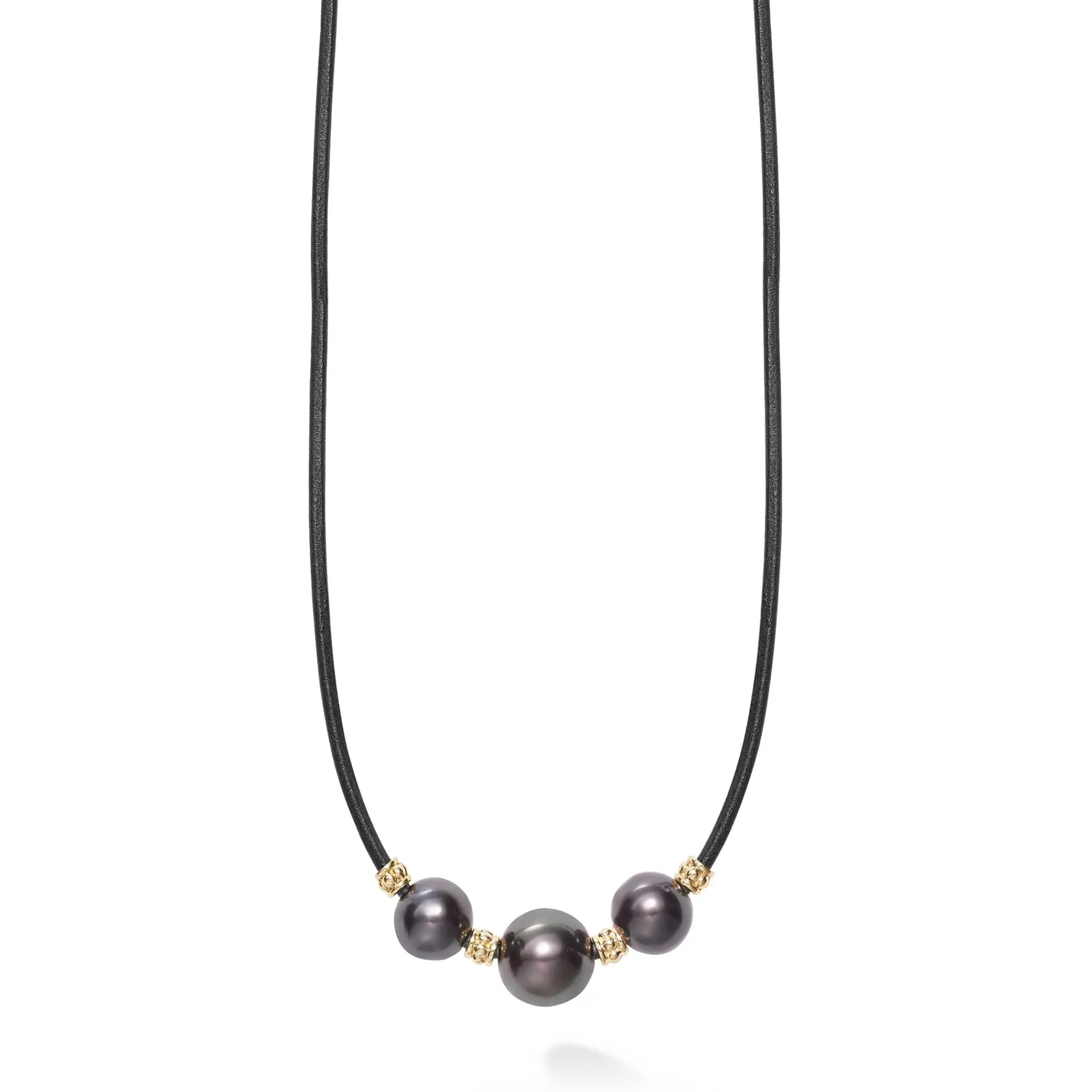 New LAGOS 18K Gold Triple Black Pearl Necklace