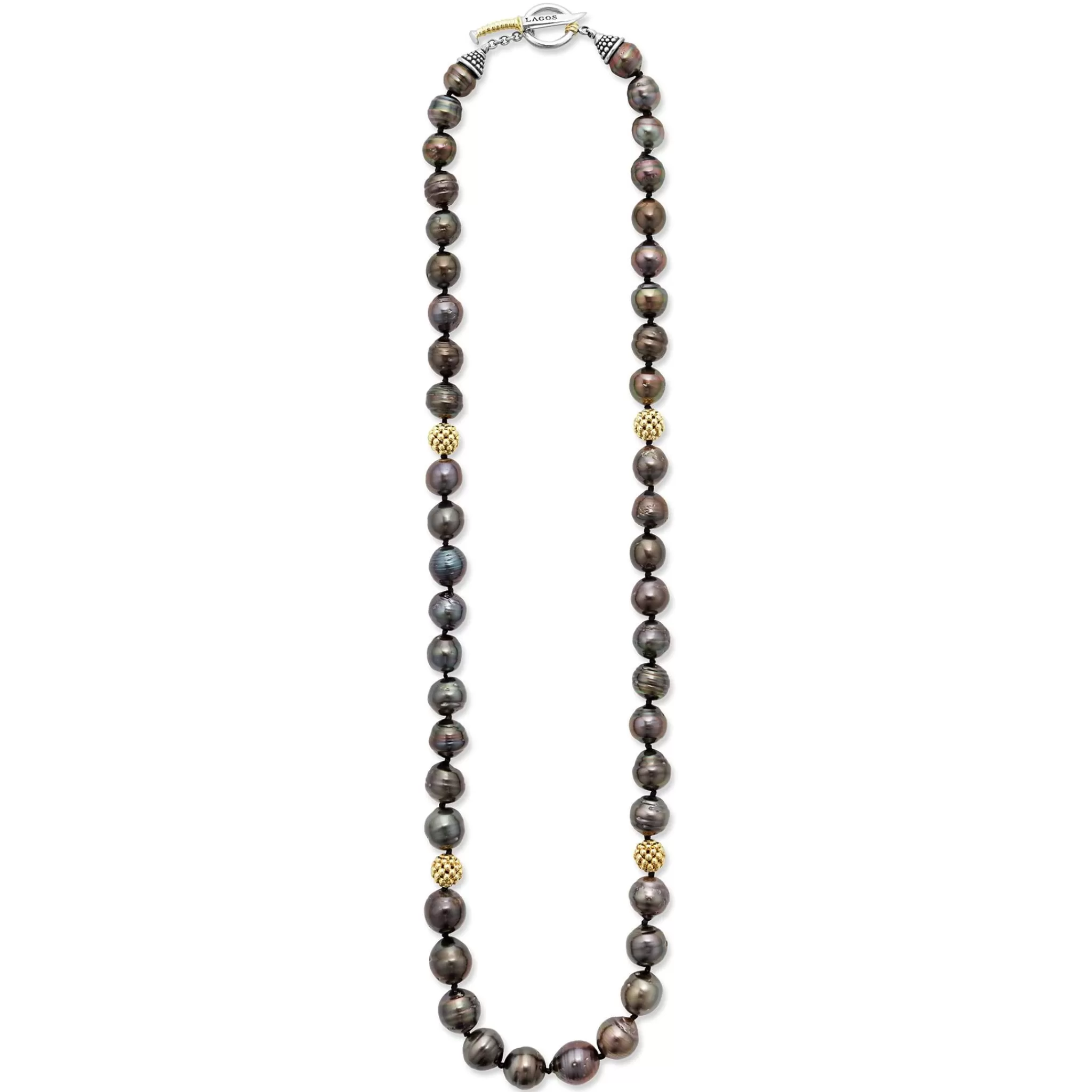 Best Sale LAGOS Black Pearl Gold Station Bead Necklace