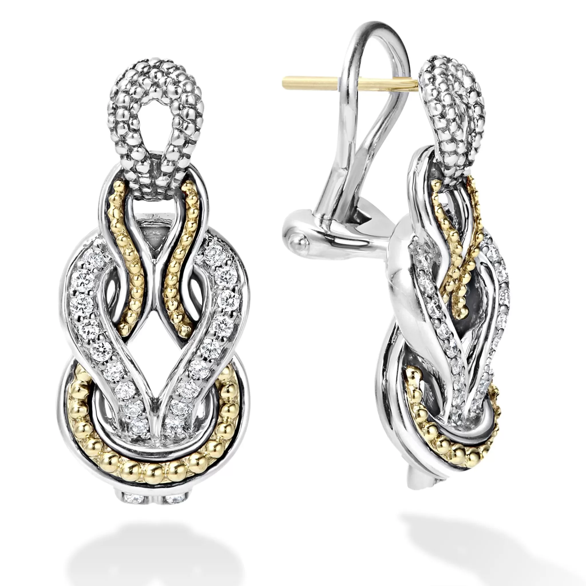 New LAGOS Caviar Knot Diamond Drop Earrings