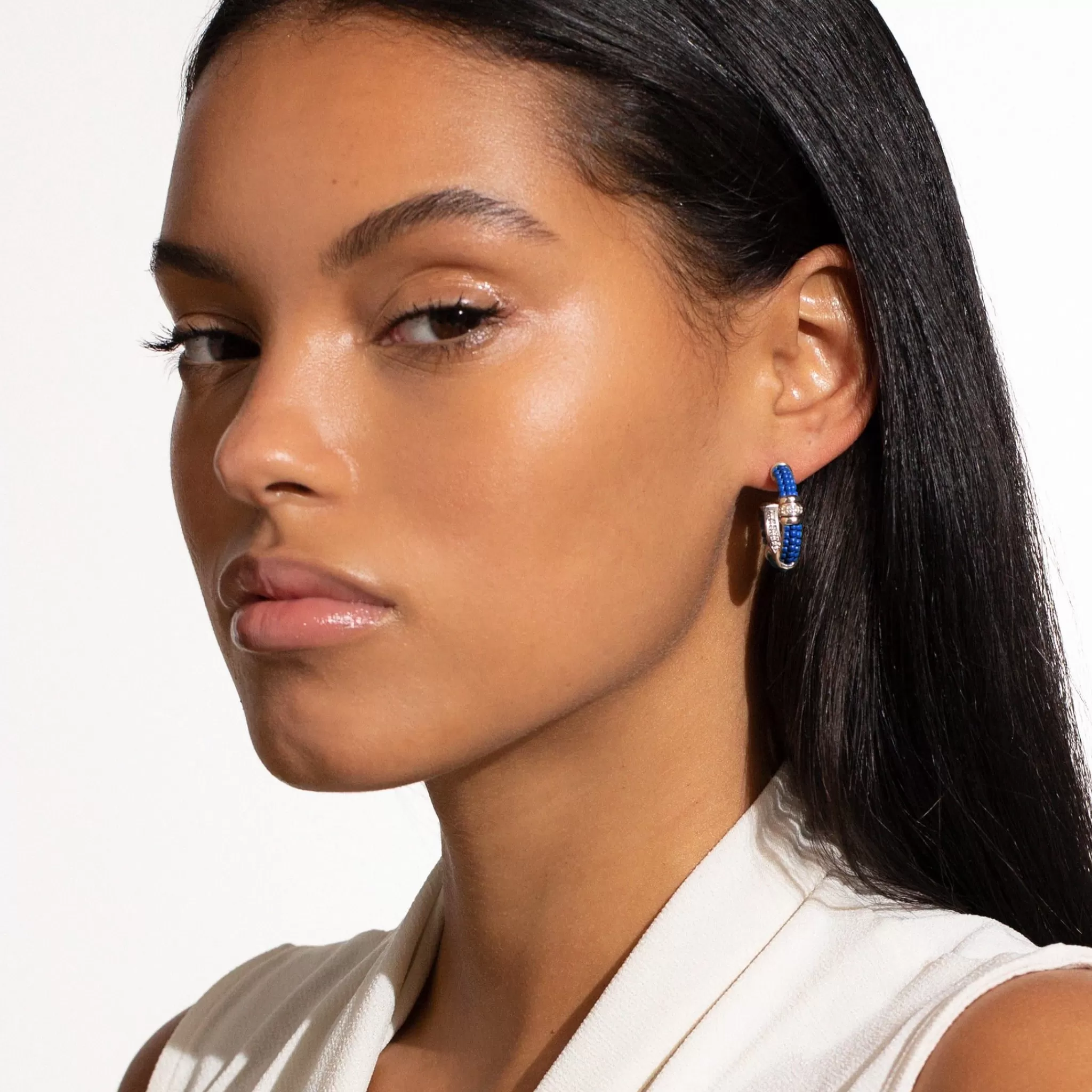 Clearance LAGOS Ceramic And Diamond Hoop Earrings