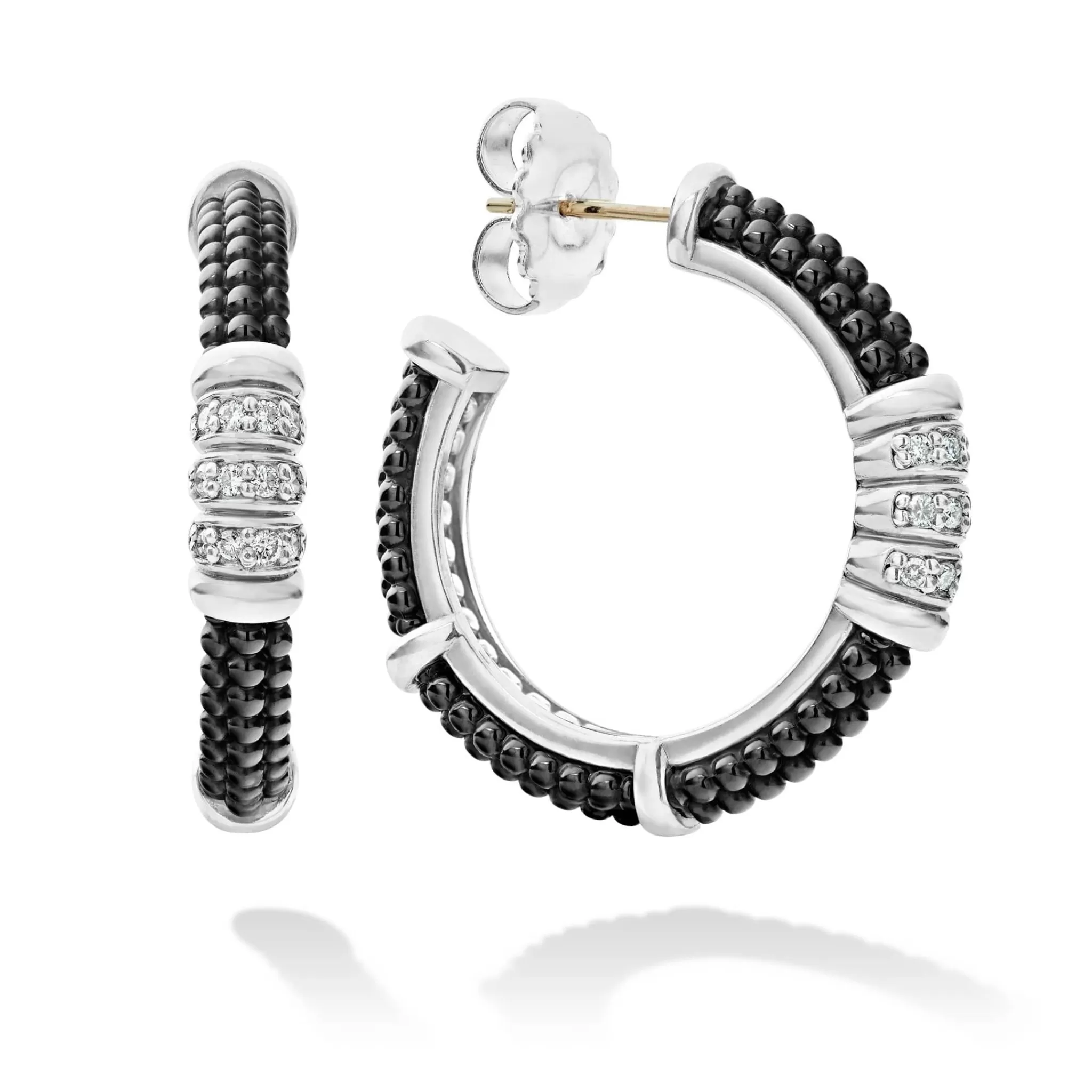 New LAGOS Ceramic Beaded Diamond Hoop Earrings