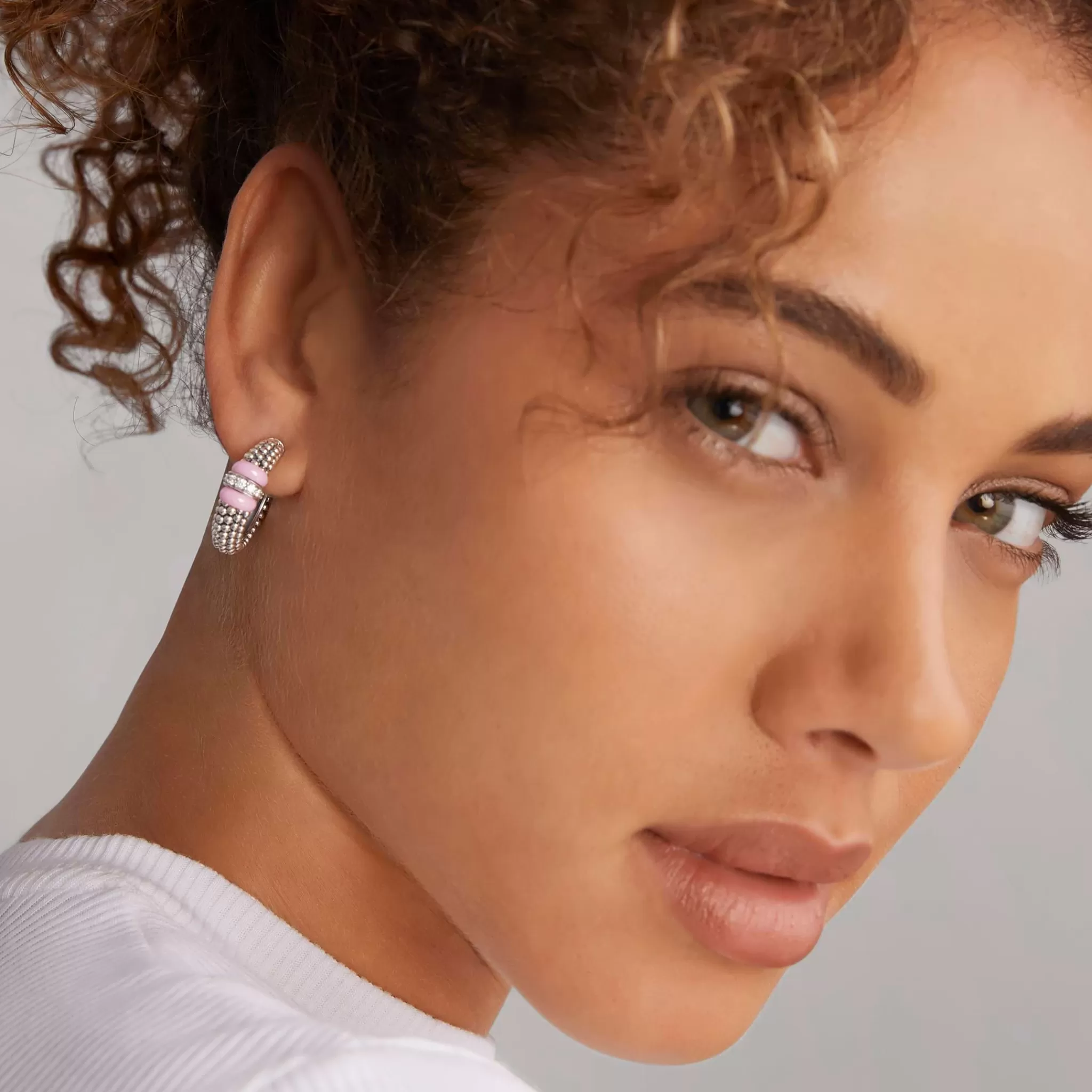 Hot LAGOS Ceramic Caviar Diamond Hoop Earrings