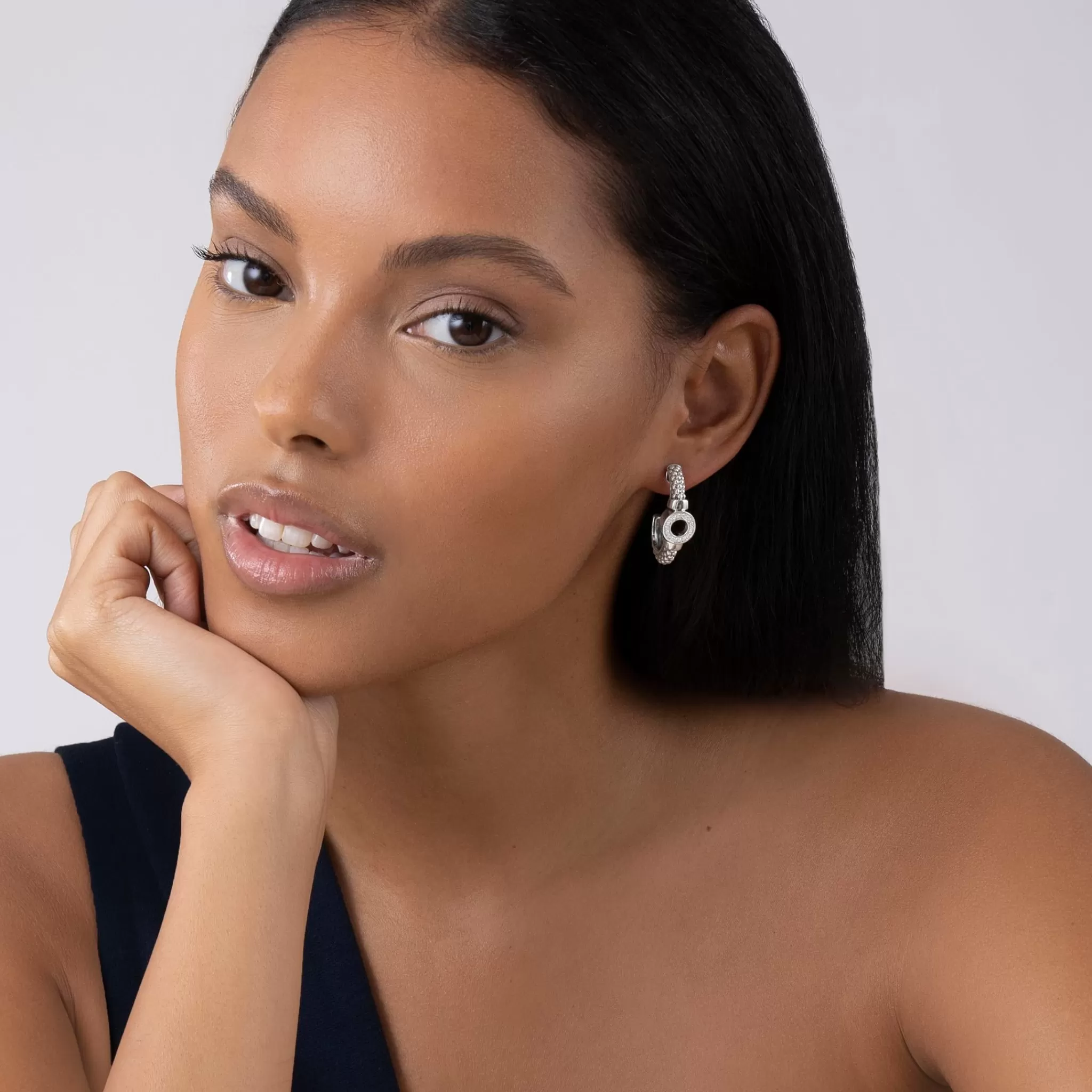 Online LAGOS Diamond Circle Half Hoop Earrings