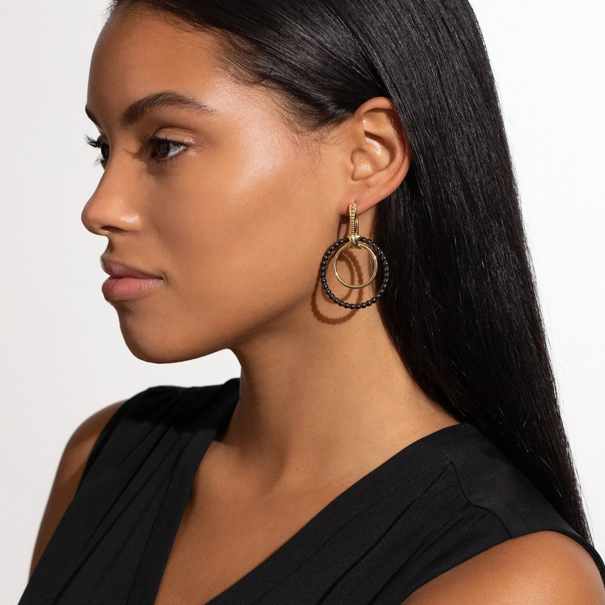 Hot LAGOS Double Circle 18K Gold Earring Set