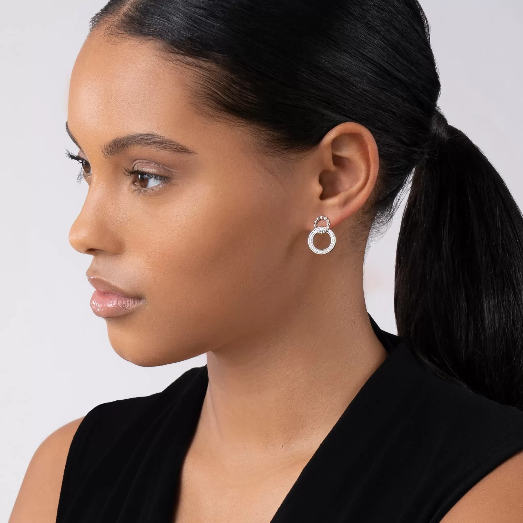 Hot LAGOS Double Circle Diamond Caviar Earrings