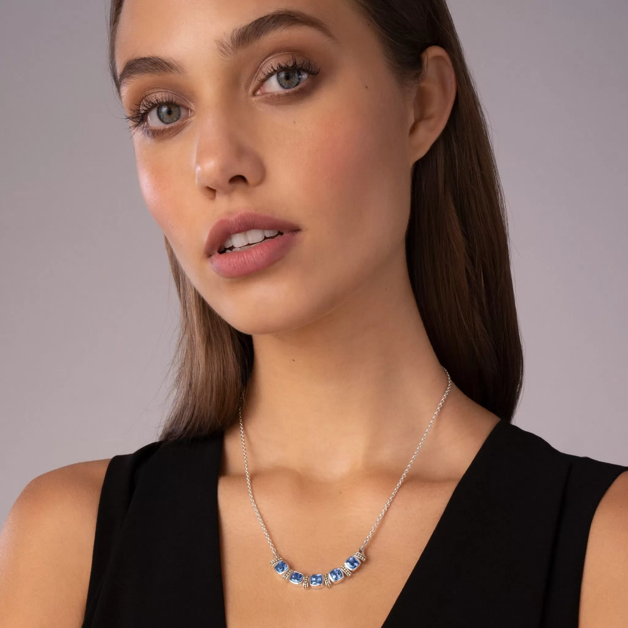 New LAGOS Five Station Swiss Blue Topaz Necklace