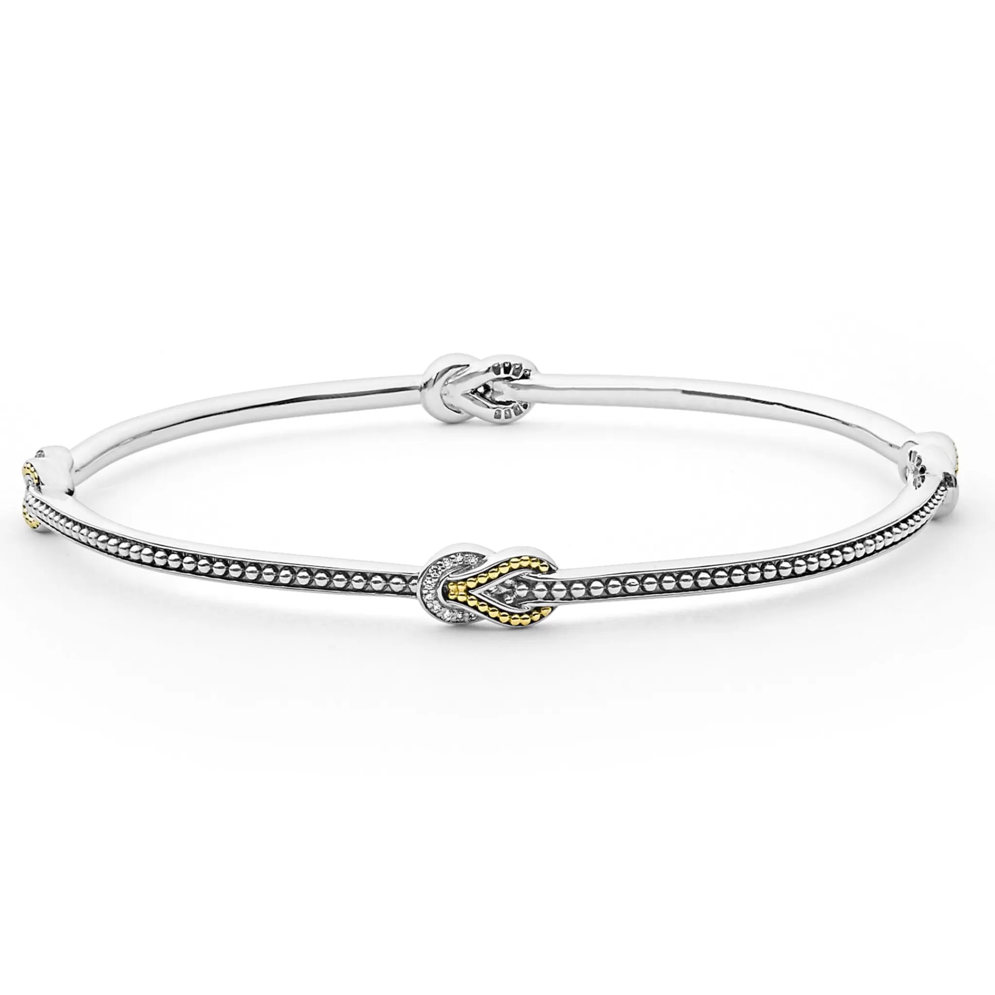 New LAGOS Four Station Two-Tone Knot Diamond Bangle Bracelet