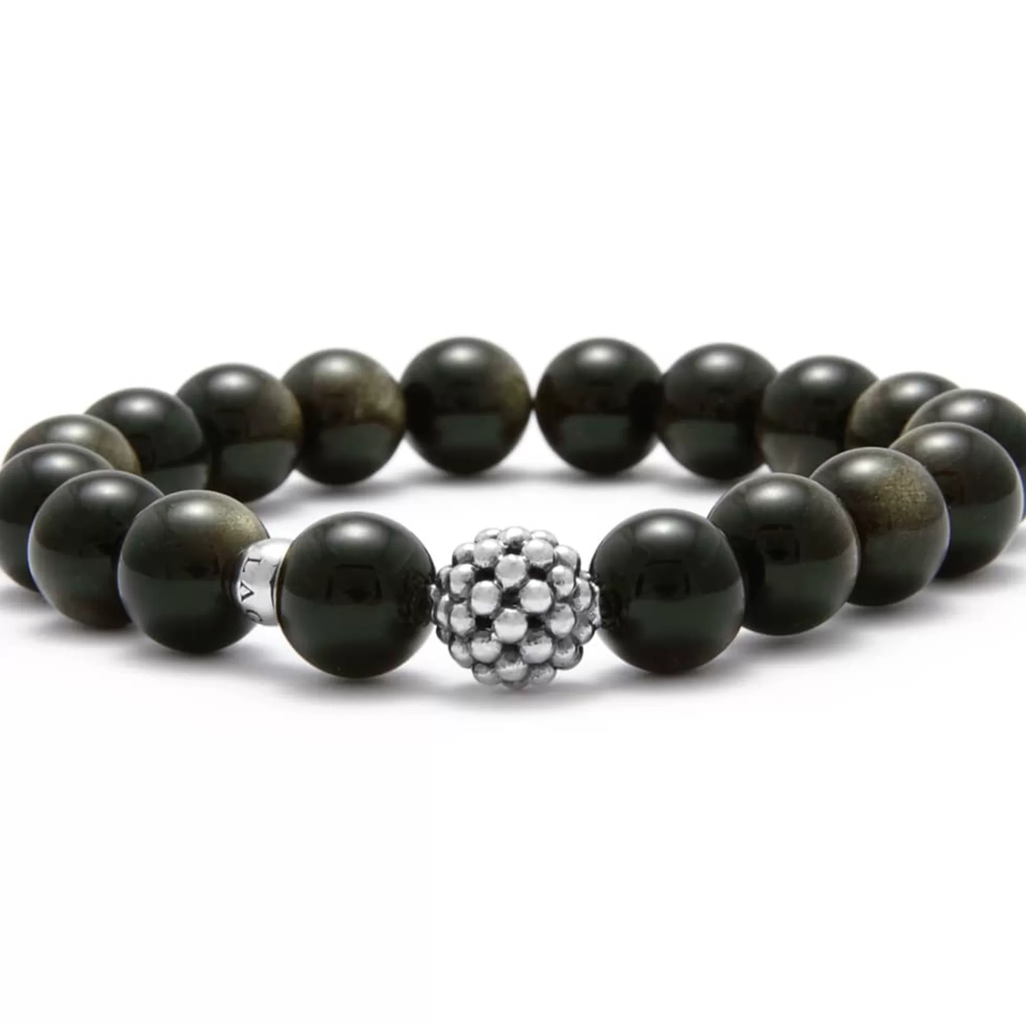 Fashion LAGOS Golden Obsidian Silver Station Bead Bracelet