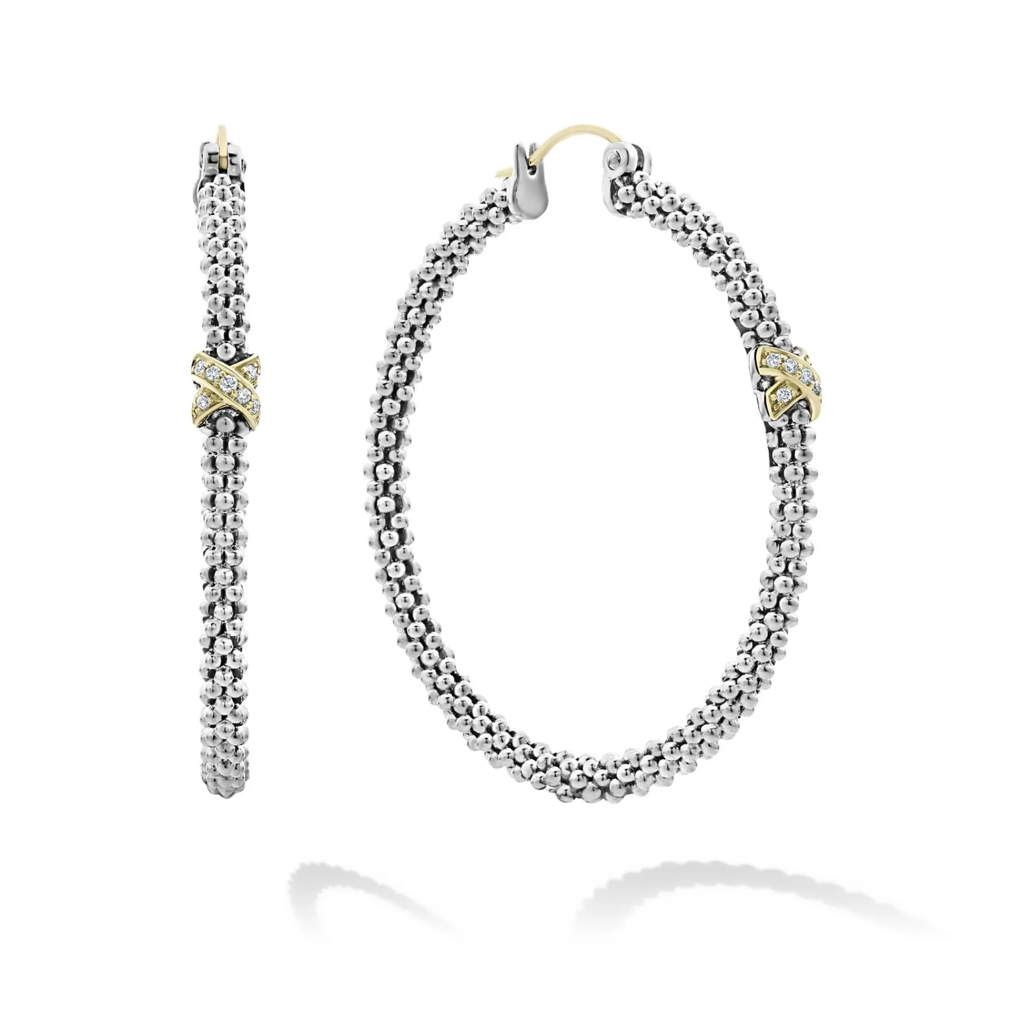 New LAGOS Large X Diamond Caviar Hoop Earrings