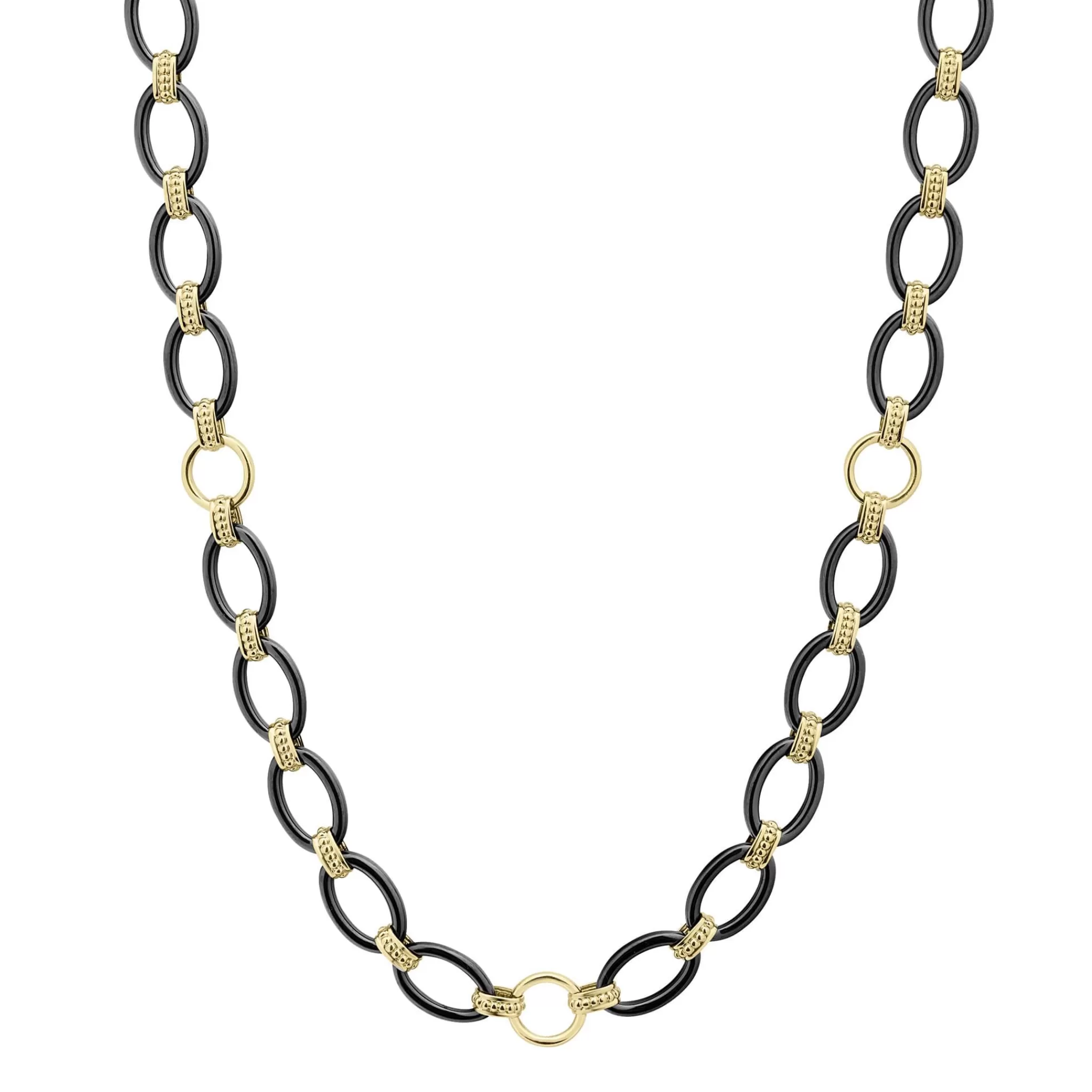 Clearance LAGOS Long 18K Gold And Black Ceramic Link Necklace