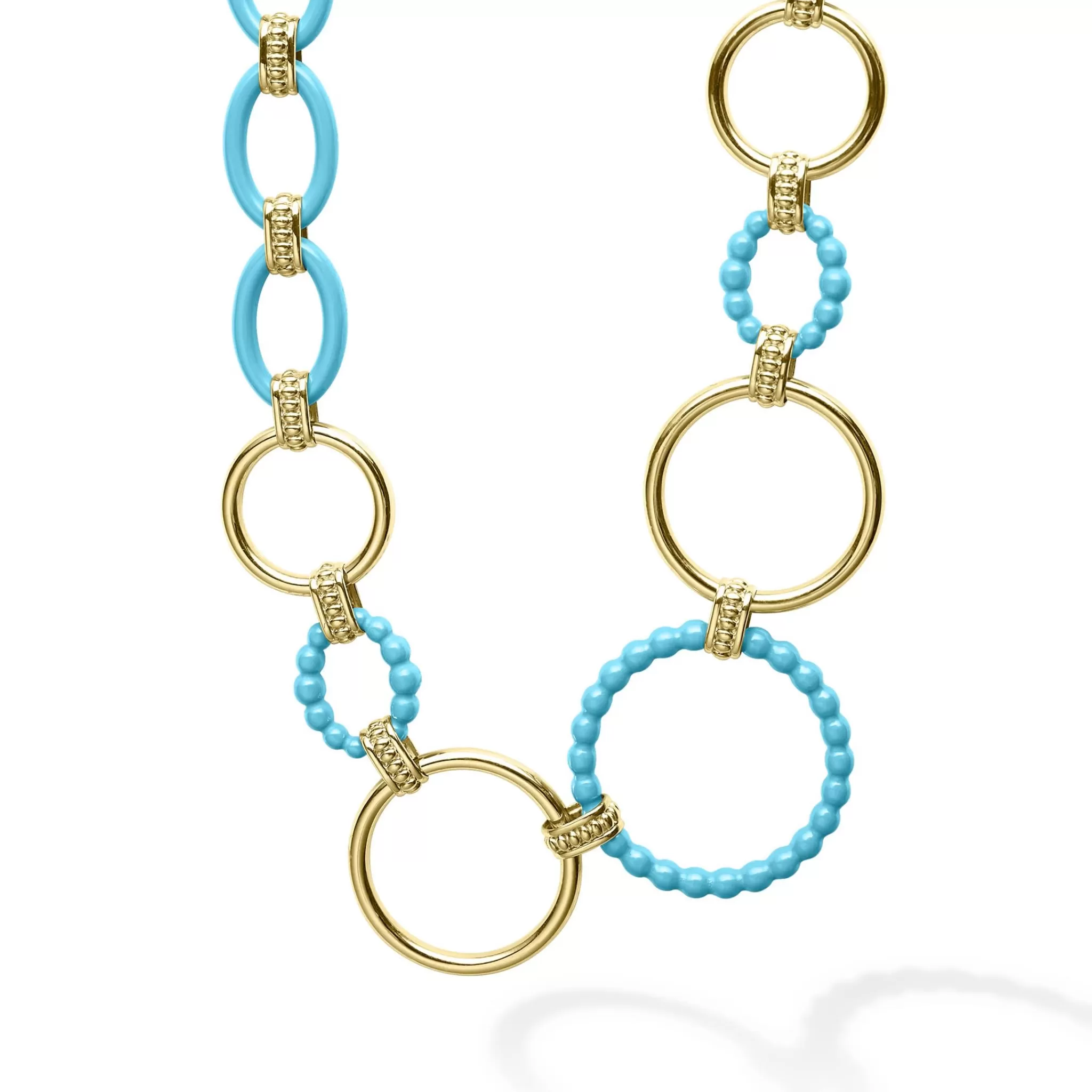 Cheap LAGOS Long 18K Gold And Blue Ceramic Link Necklace