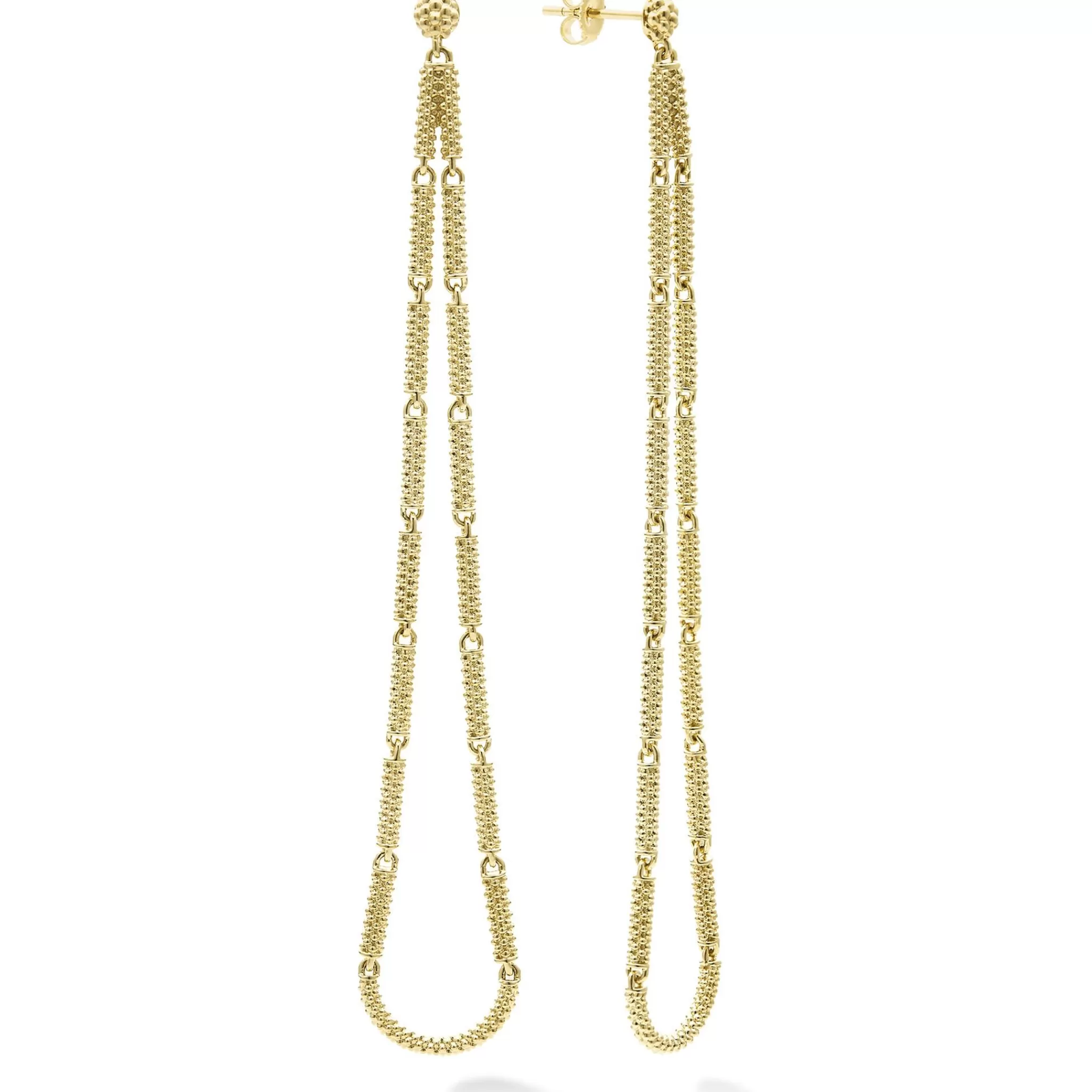 Hot LAGOS Long 18K Gold Superfine Caviar Tear Drop Earrings