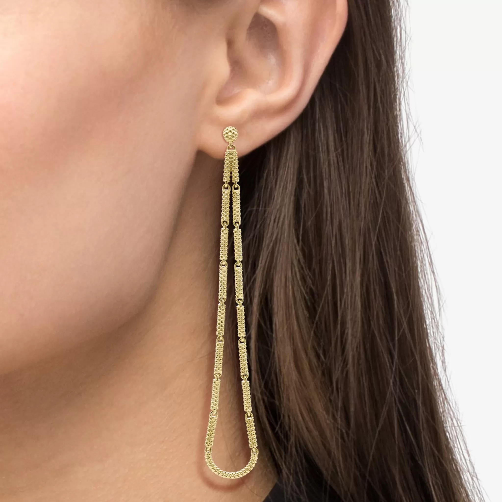 Hot LAGOS Long 18K Gold Superfine Caviar Tear Drop Earrings