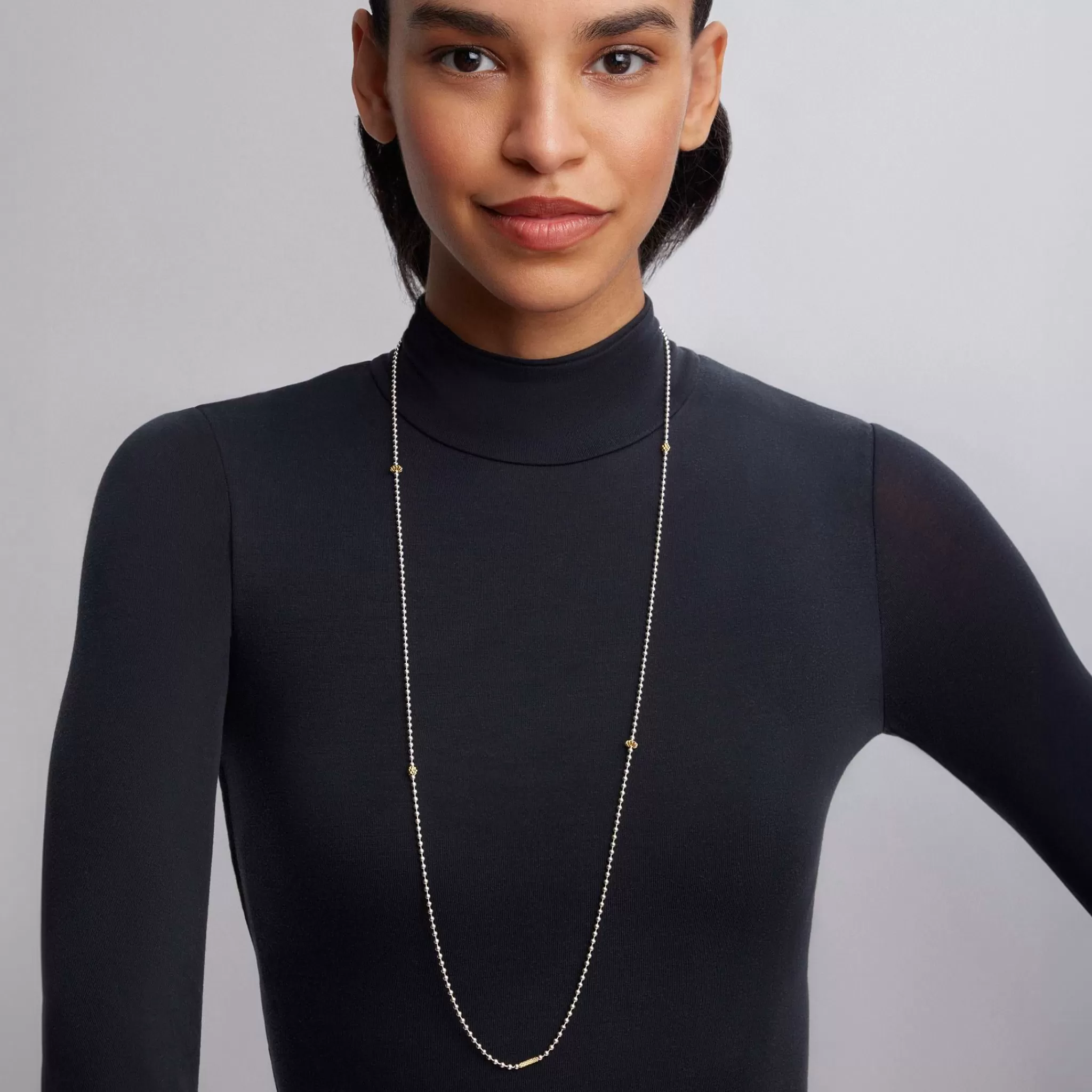 Online LAGOS Long Two-Tone Caviar Beaded Necklace