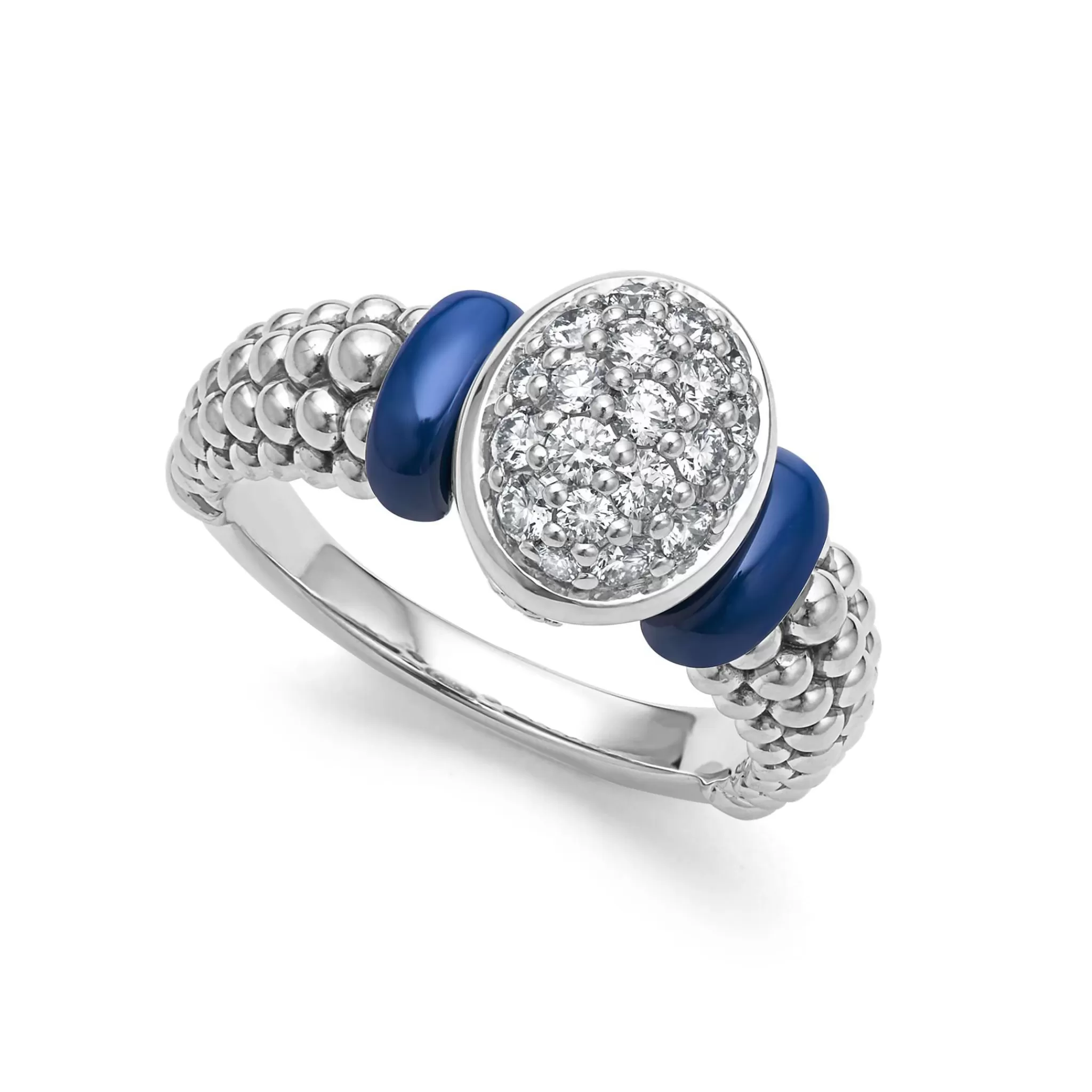 Outlet LAGOS Oval Ceramic Caviar Diamond Ring