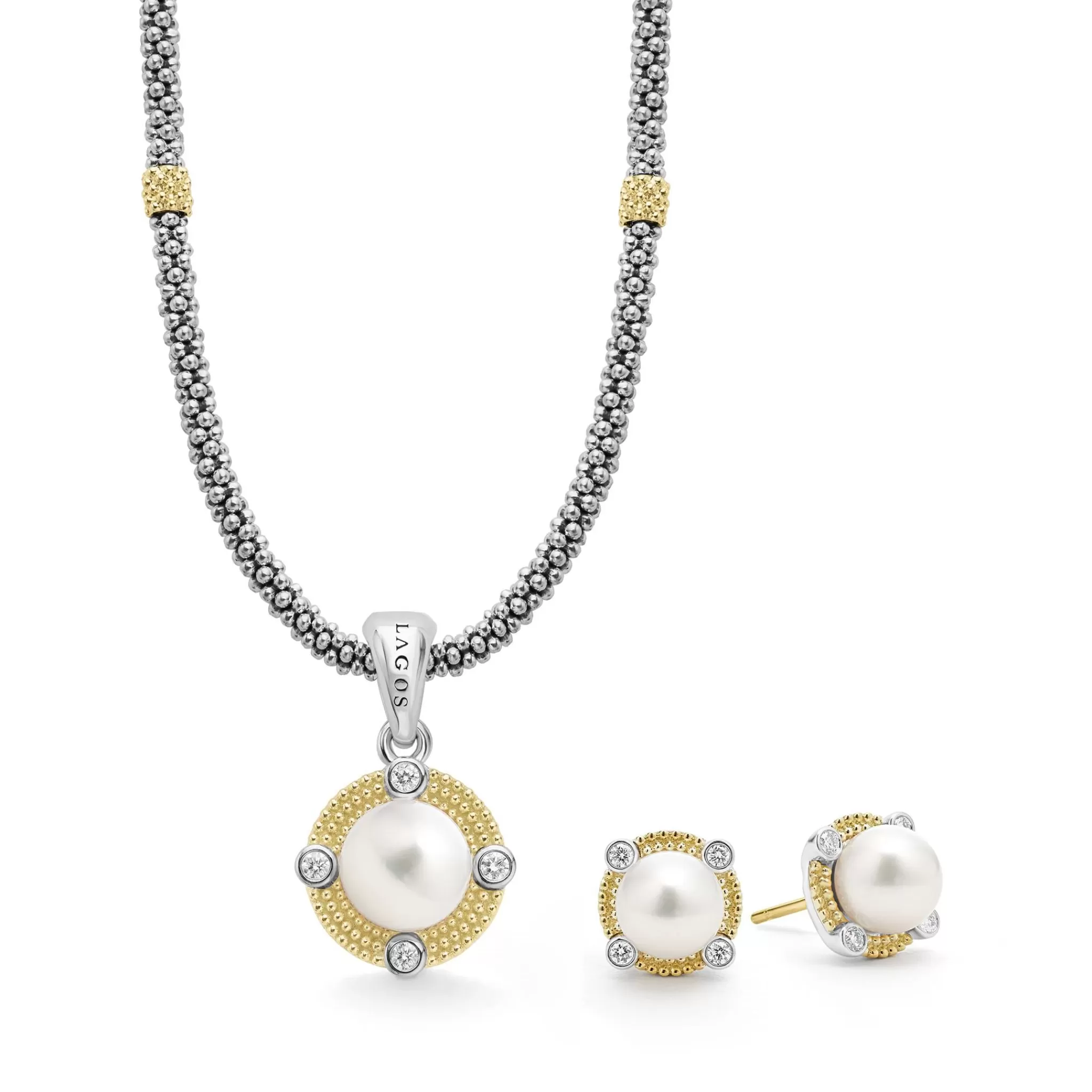 Shop LAGOS Pearl Diamond Earring And Necklace Gift Set