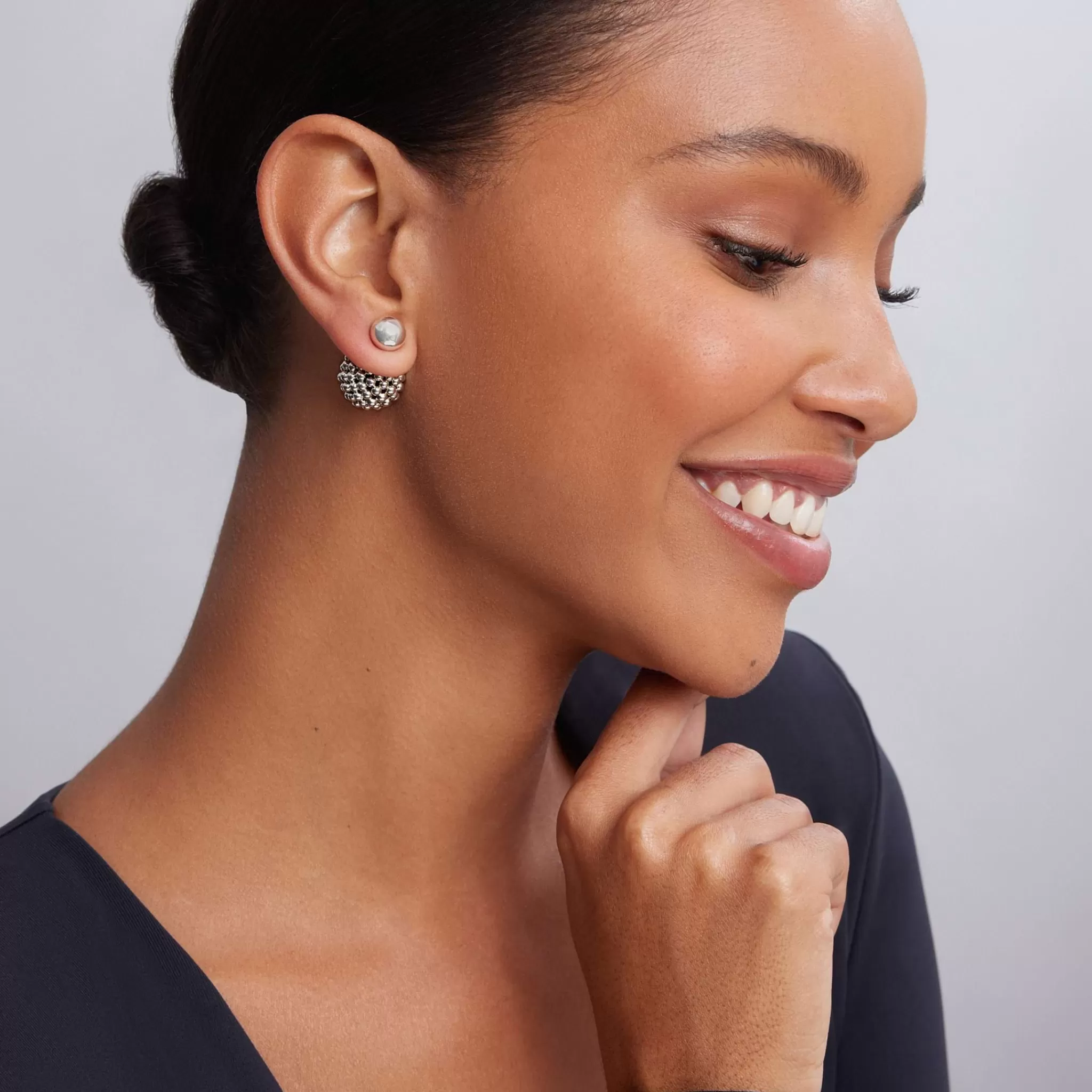 Discount LAGOS Silver Beaded Front-Back Earrings