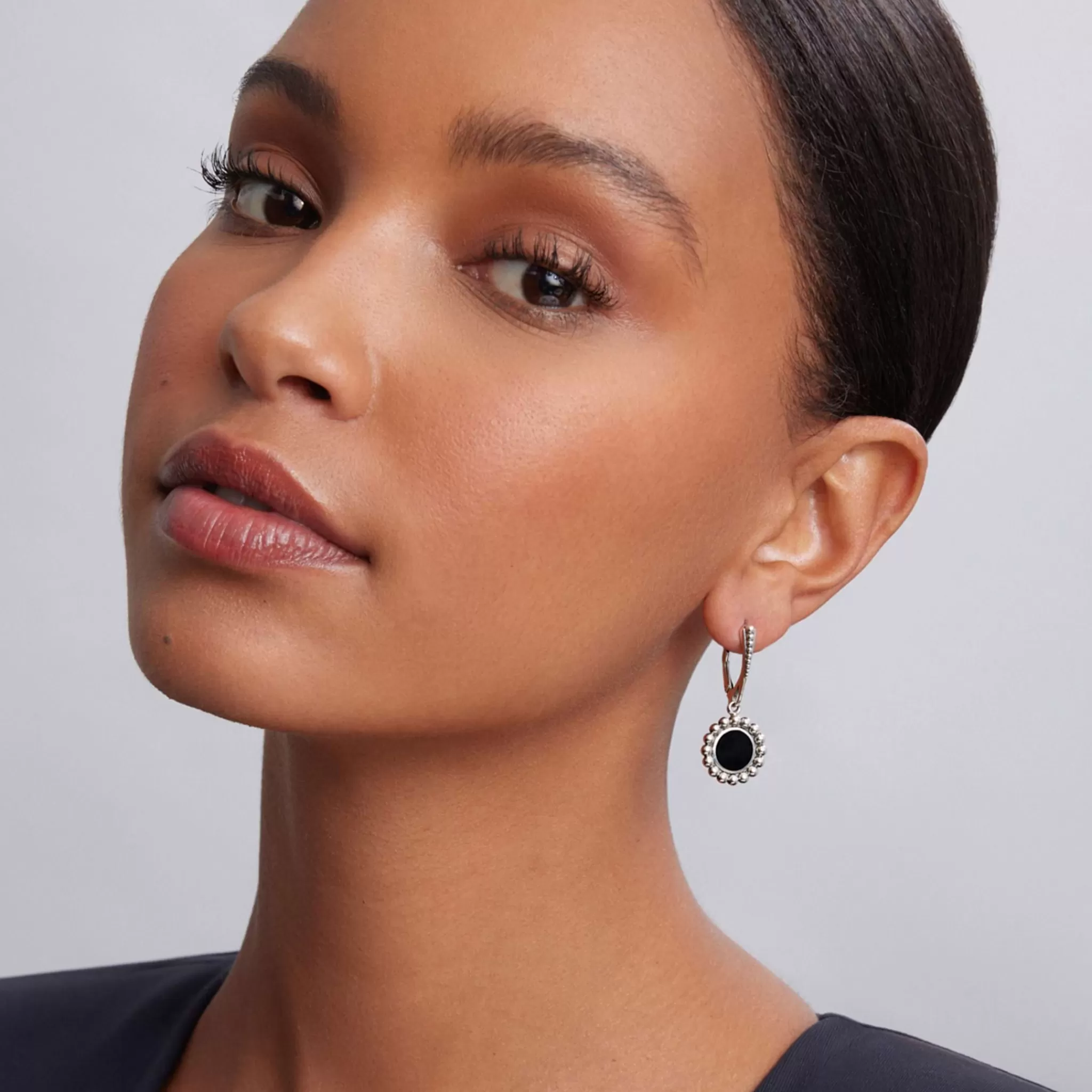 Store LAGOS Small Onyx Circle Drop Earrings