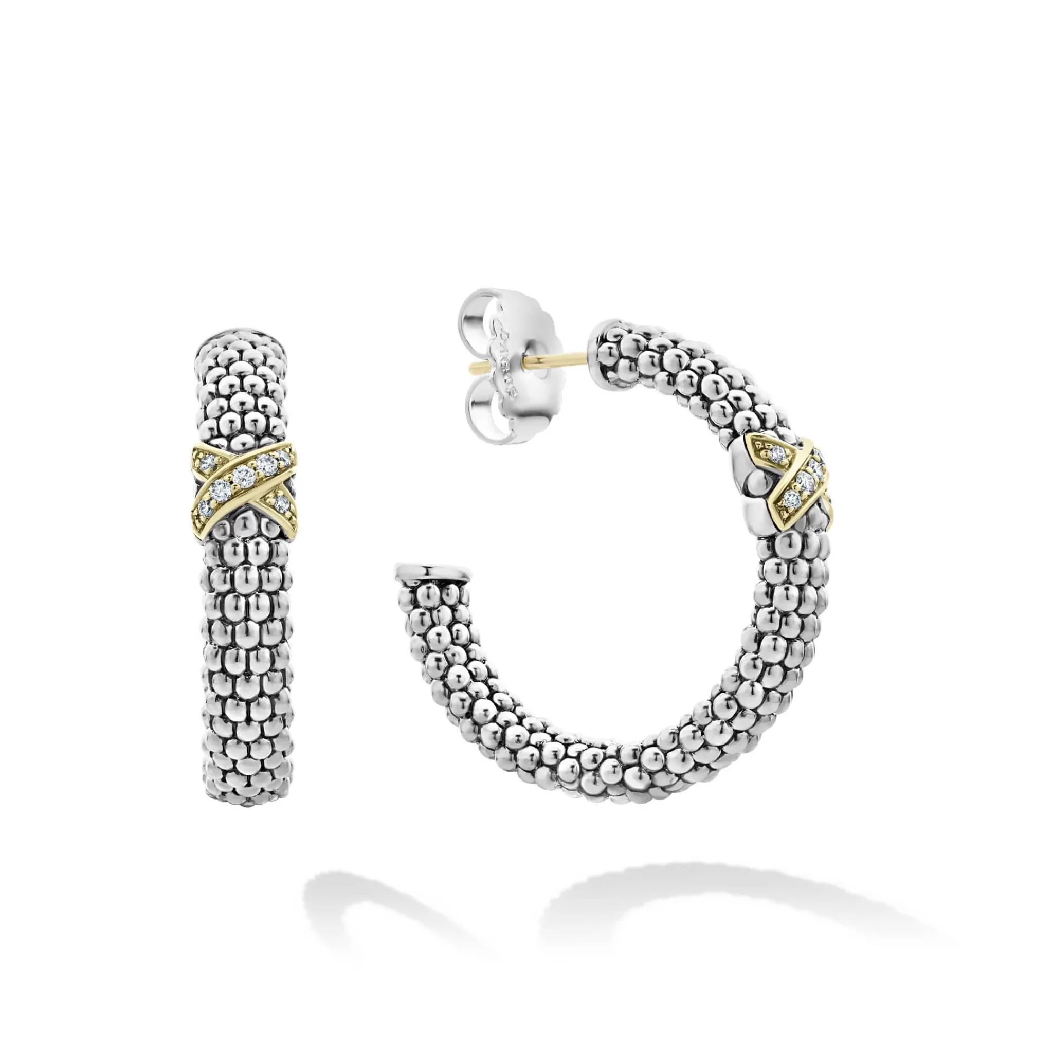 Store LAGOS Small X Diamond Caviar Hoop Earrings