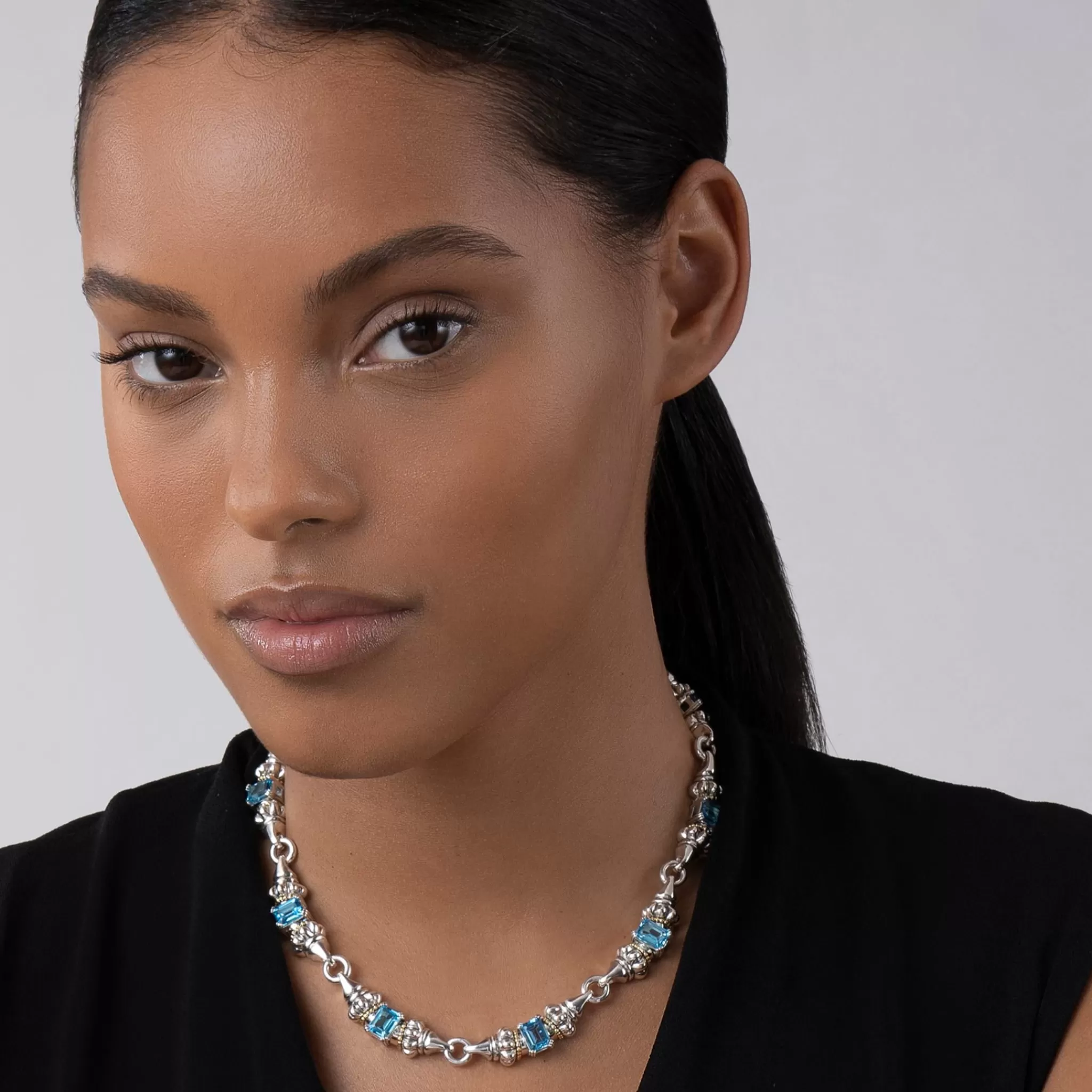 Clearance LAGOS Swiss Blue Topaz Caviar Necklace