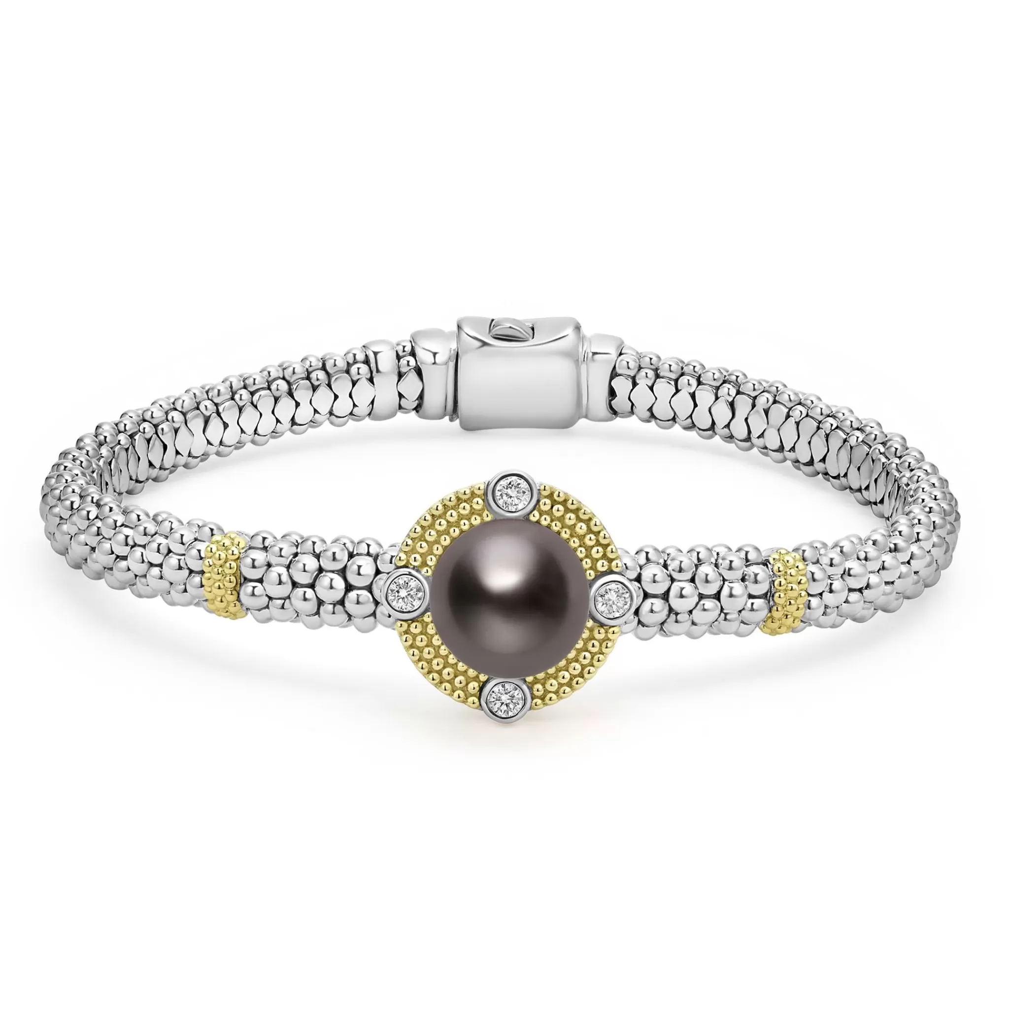 Shop LAGOS Tahitian Black Pearl Diamond Caviar Bracelet | 6Mm