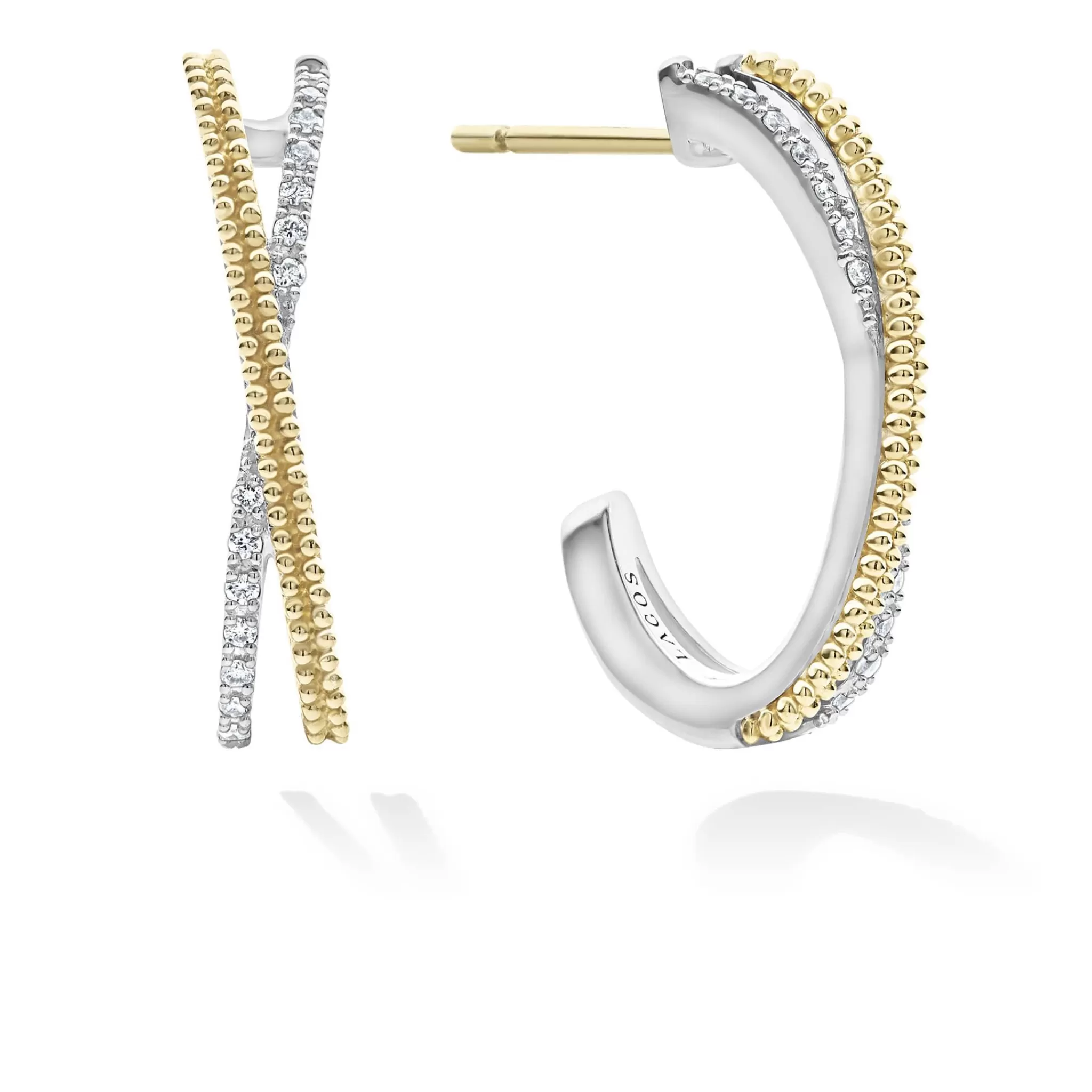 New LAGOS Thin Two-Tone Caviar X Diamond Hoop