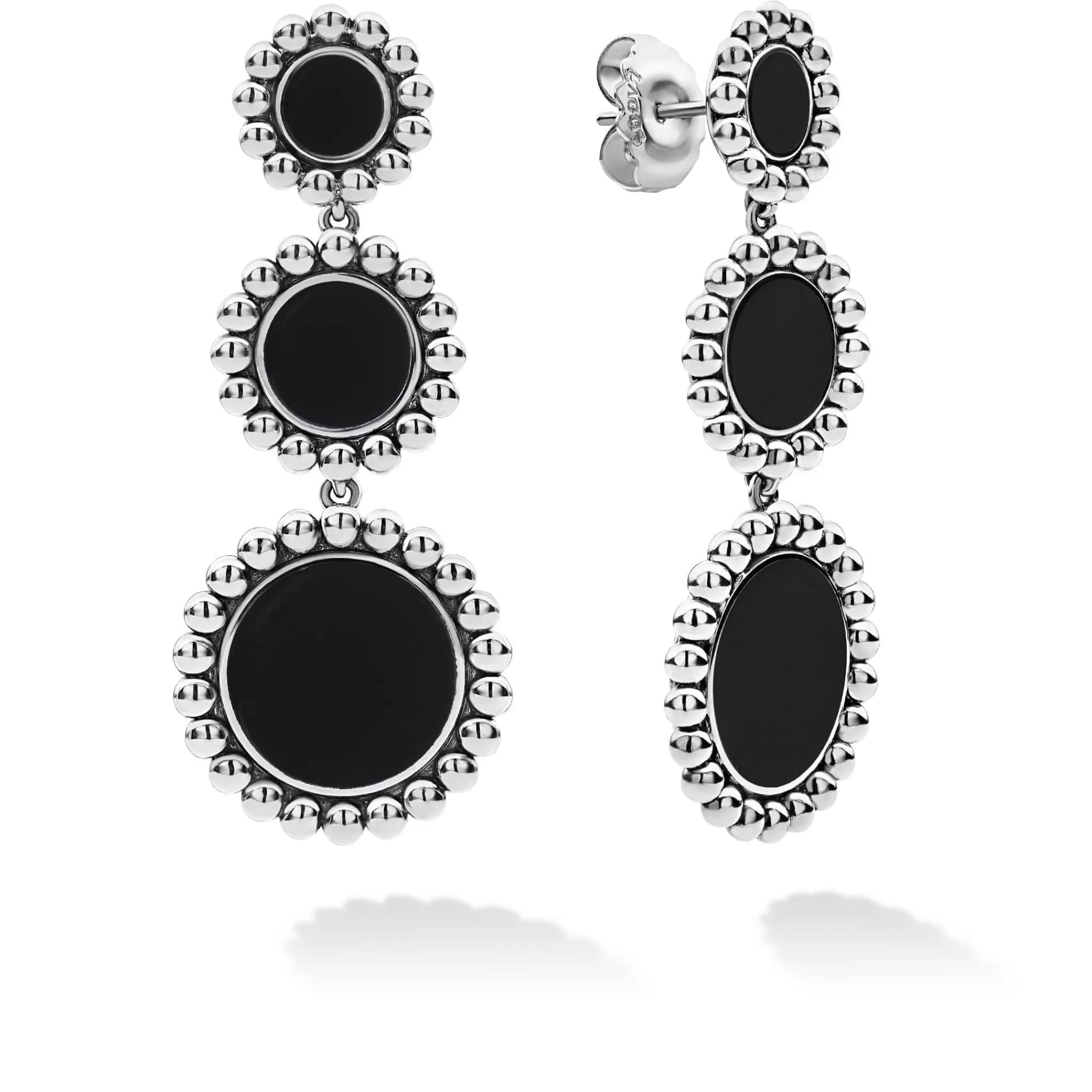 Discount LAGOS Three Onyx Circle Drop Earrings