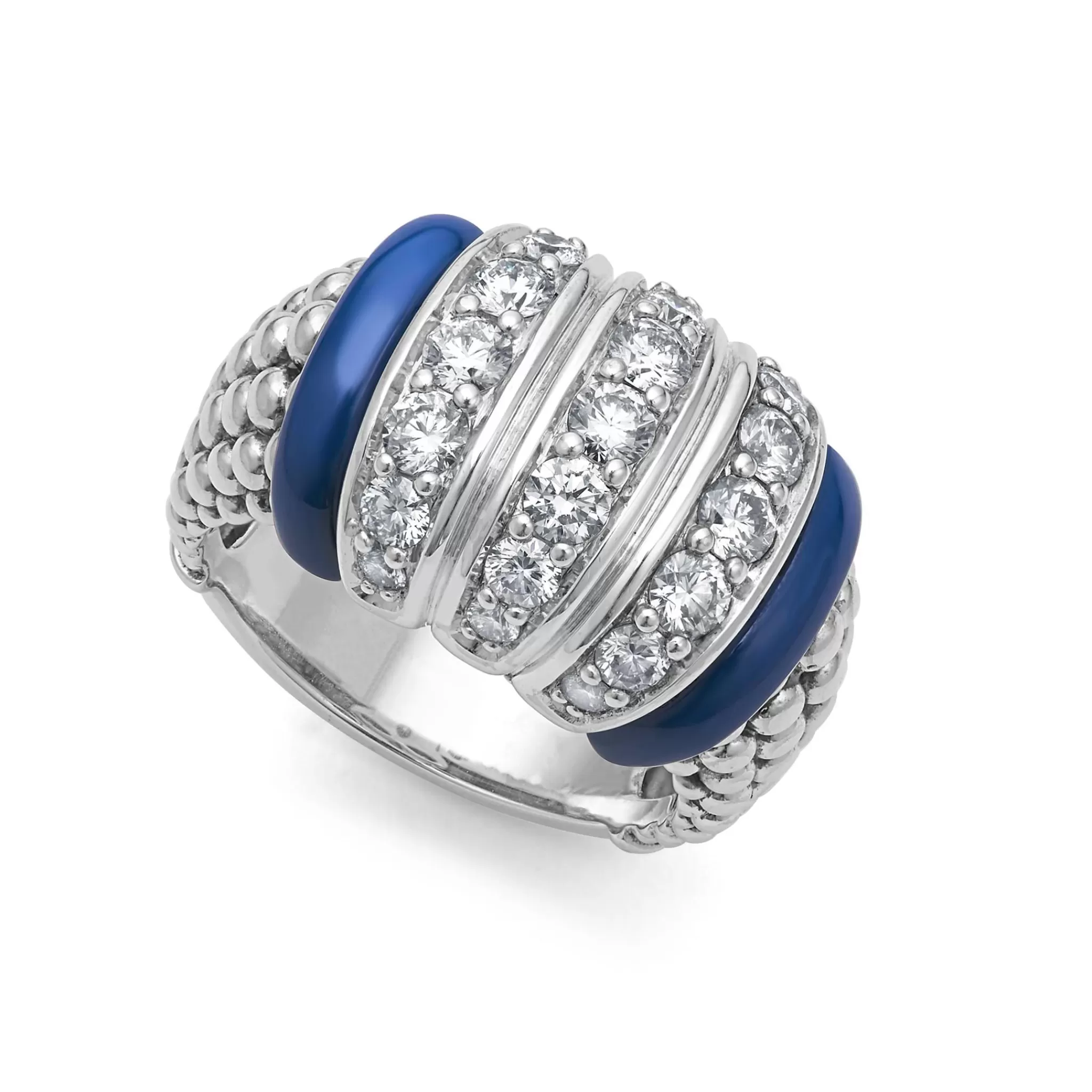 Clearance LAGOS Three Station Ceramic Caviar Diamond Ring