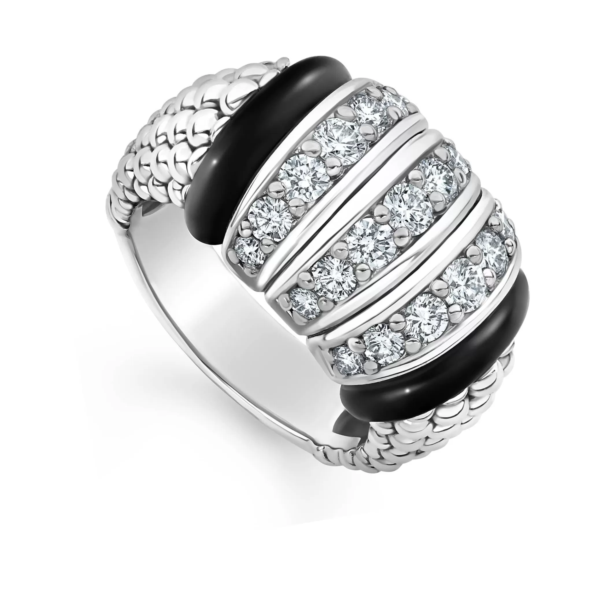 Shop LAGOS Three Station Ceramic Caviar Diamond Ring