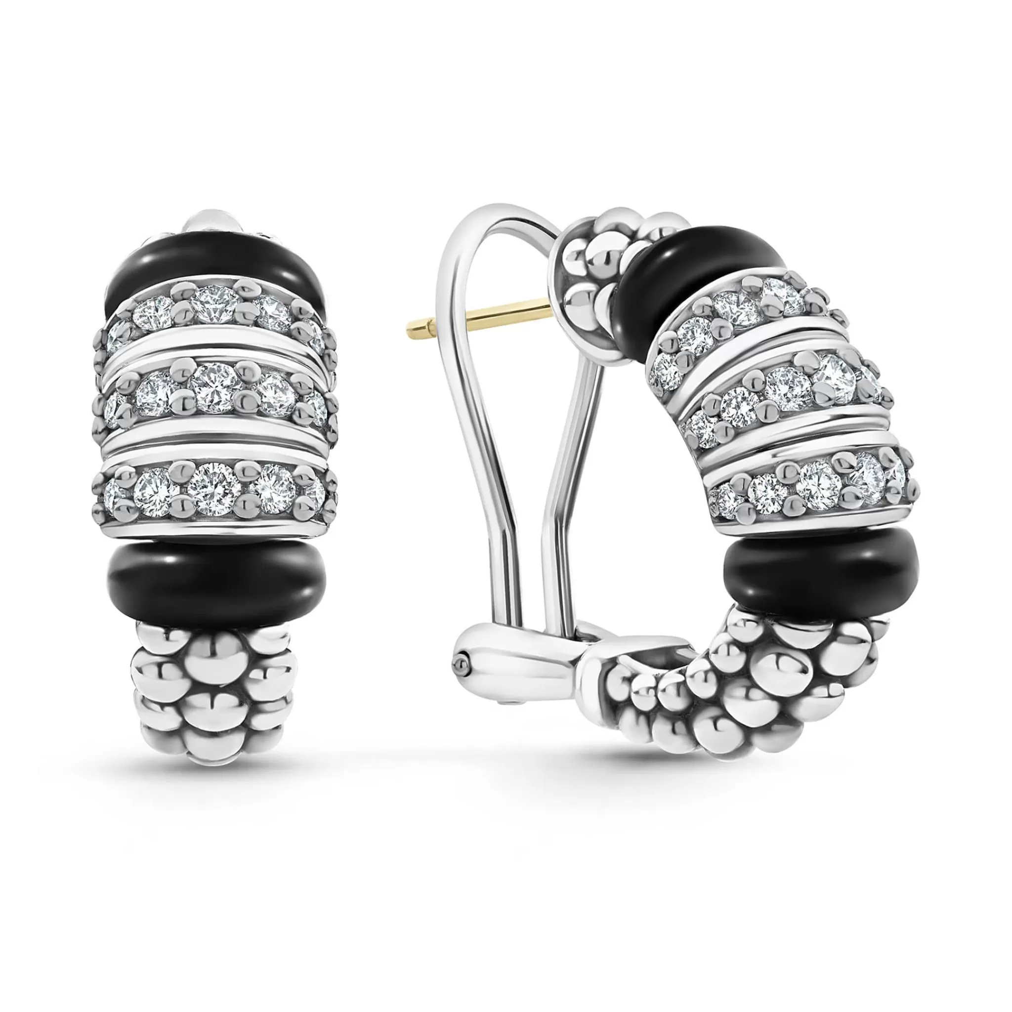 Clearance LAGOS Three Station Ceramic Diamond Hoop Earrings