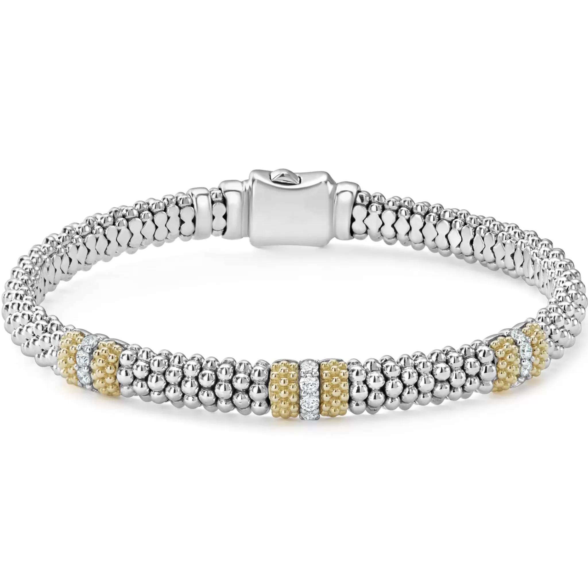 New LAGOS Three Station Diamond Caviar Bracelet | 6Mm