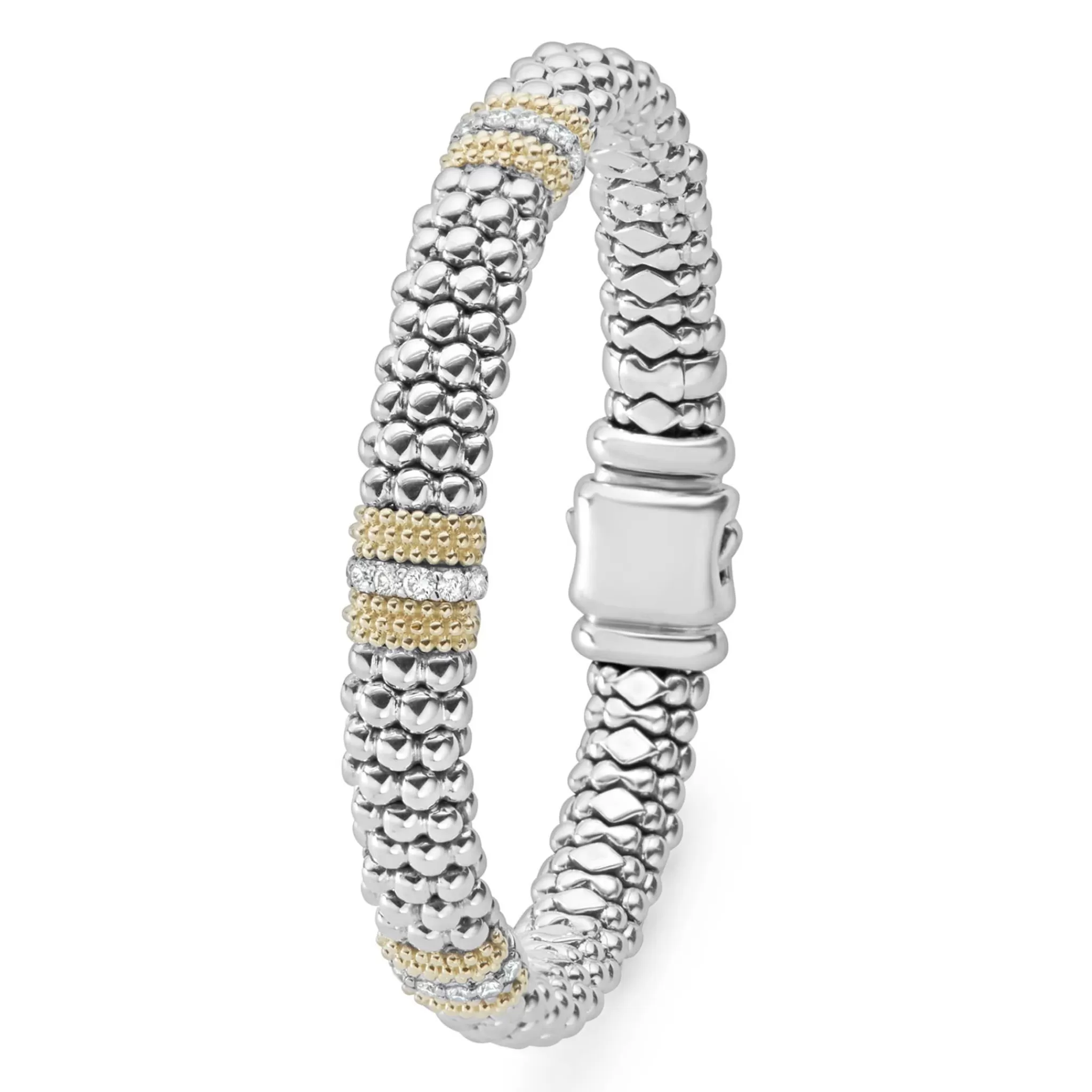 Clearance LAGOS Three Station Diamond Caviar Bracelet | 9Mm