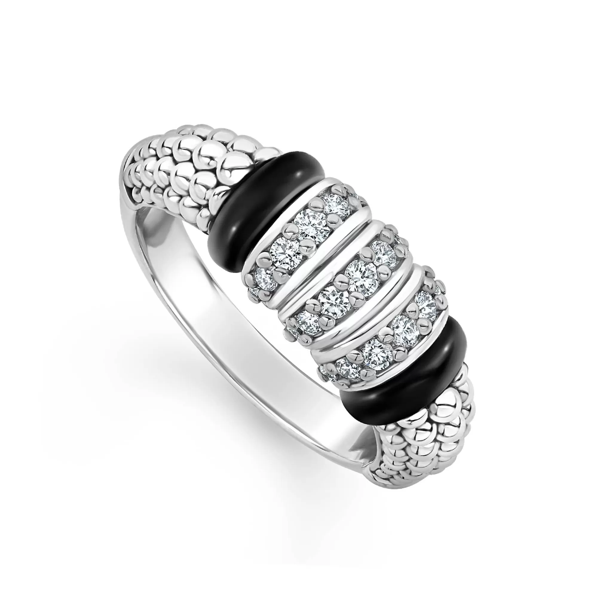 Outlet LAGOS Three Station Diamond Ceramic Caviar Ring