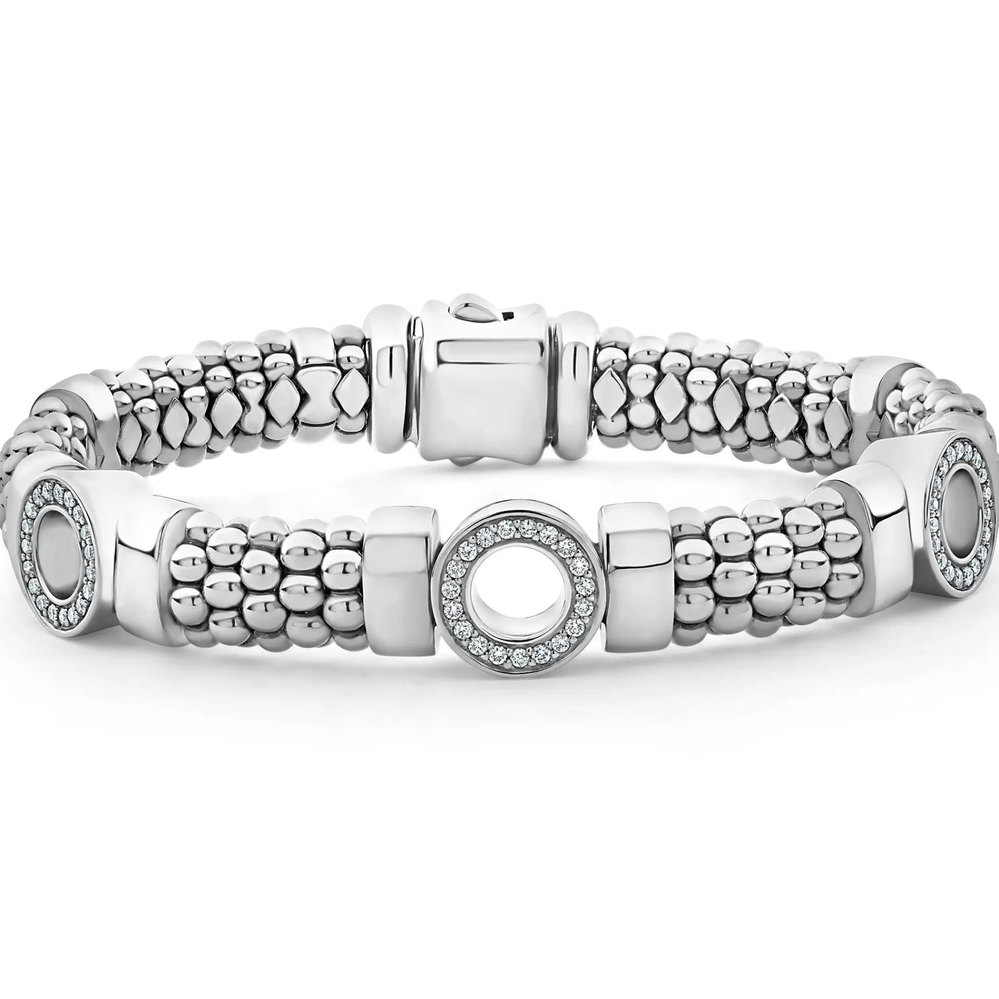 Hot LAGOS Three Station Diamond Circle Caviar Bracelet | 9Mm