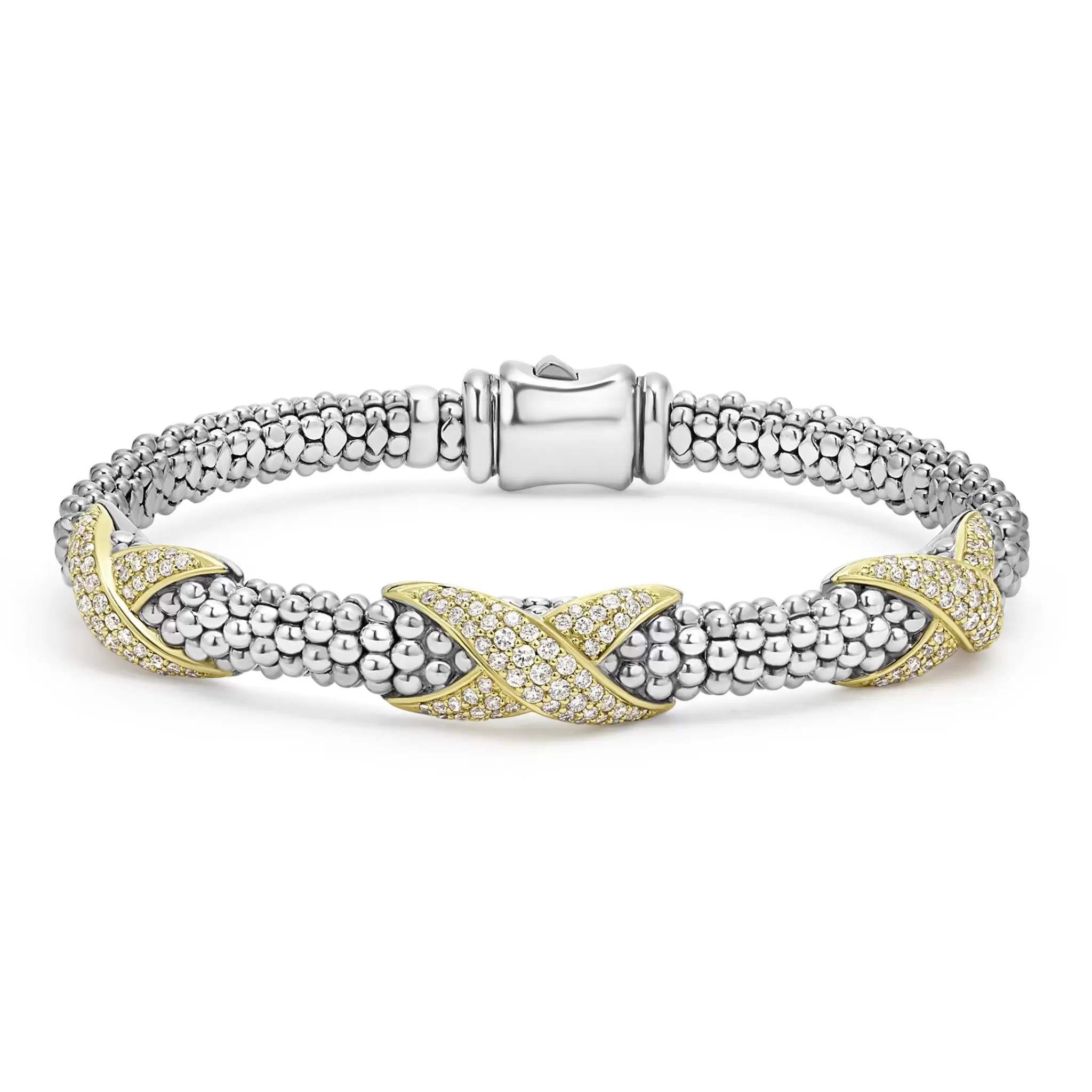 New LAGOS Three Station Diamond X Caviar Bracelet | 6Mm